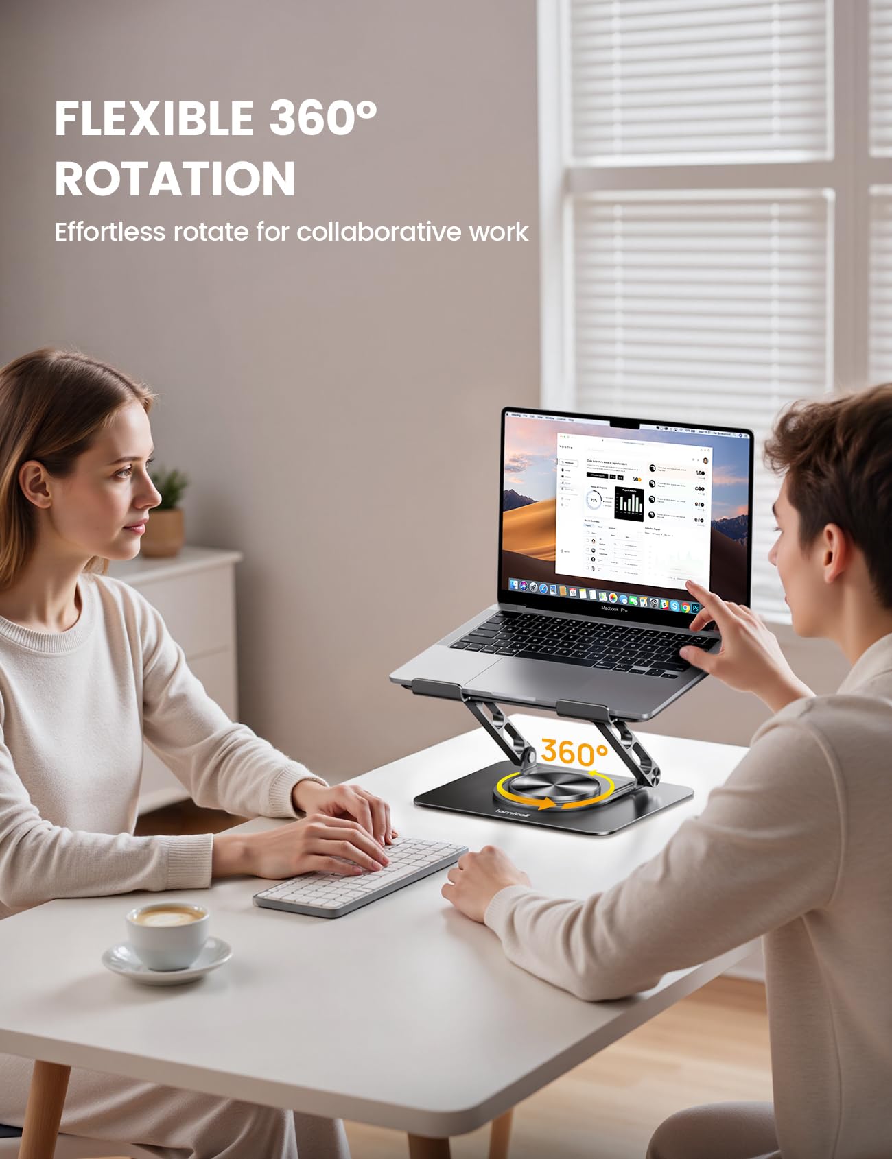Lamicall Adjustable Laptop Stand for Desk - [360° Rotatable] Foldable Ergonomic Computer Stand, Aluminum Laptop Riser for Office Home fits MacBook Air Pro, Dell XPS, HP, Tablets (10-17.3'') - Black