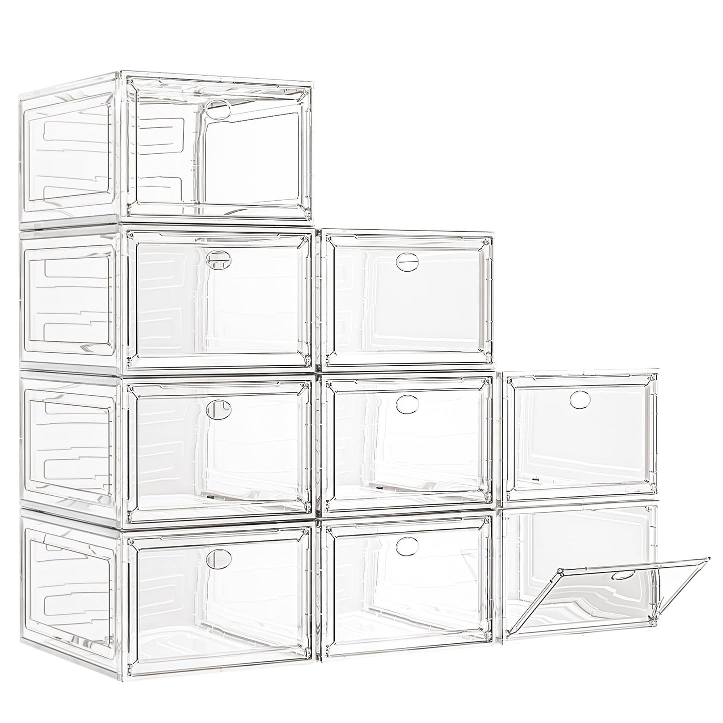Large Clear Shoe Boxes Organizer [Thicker Material] Stronger Shoe Box with Magnetic Door, Stackable Shoe Storage Box for Closet, Foldable Space-Saving Storage Bins Shoe Cabinet, Clear White, 9-Pack
