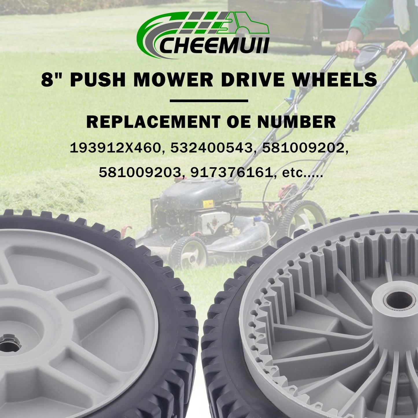 CheeMuii 193912X460 Lawn Mower Wheels 4 Pack 8" Push Mower Front Drive Wheels Replace for 581009202 193912X460 532400543 581009203 etc