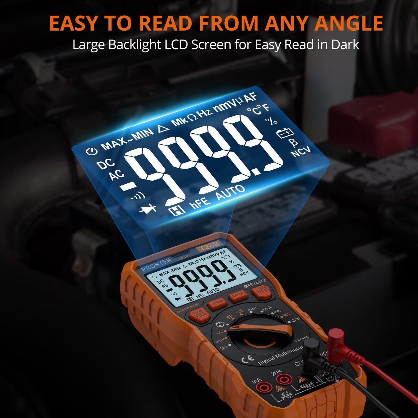 Proster Digital Multimeter 6000 Counts TRMS Auto Range NCV Detector DC AC Voltage Current Meter Temperature Capacitance Resistance Diode Continuity Tester