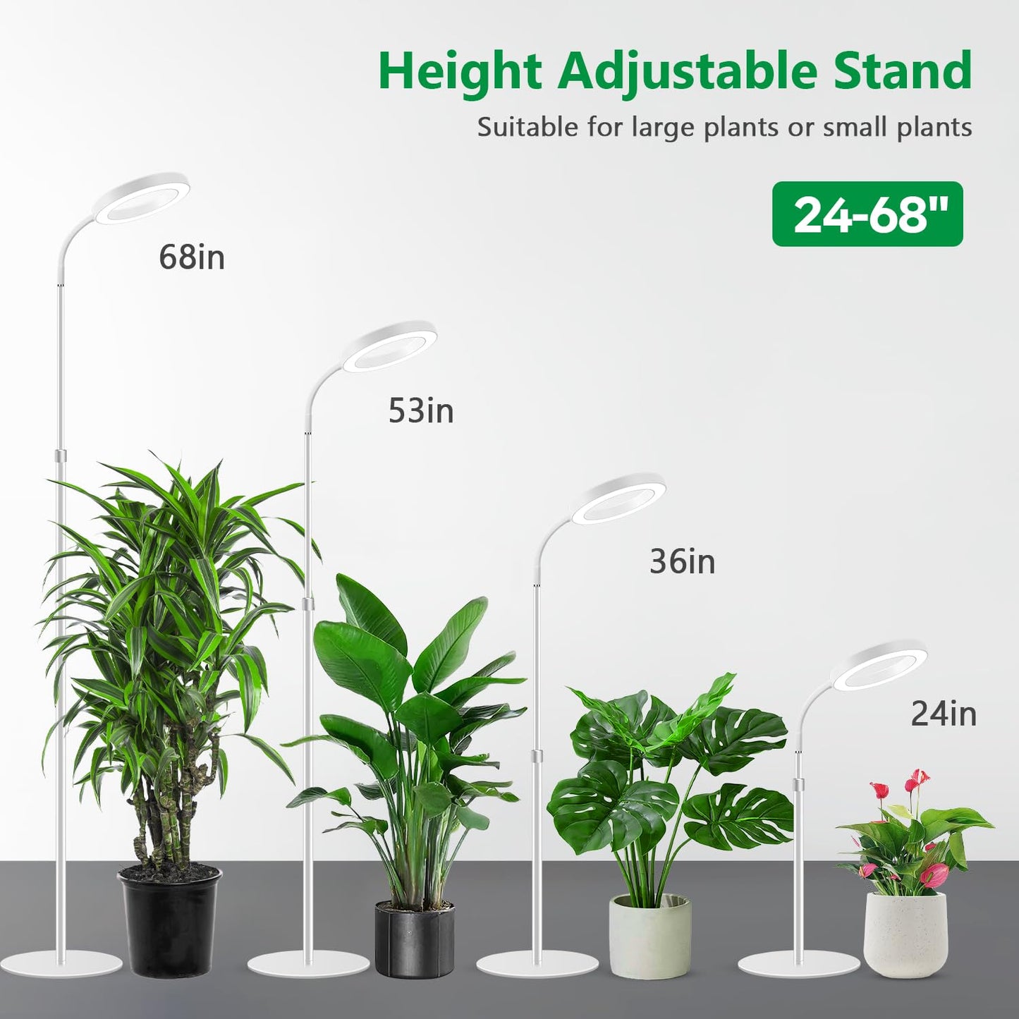 Aumtrly Floor Grow Lights for Indoor Plants, Full Spectrum Plant Light with 68" Stand for Growing Large Tall Plants, White Halo Grow Lamp with 6/12/16H Timer, 3 Light Modes, 5 Dimming