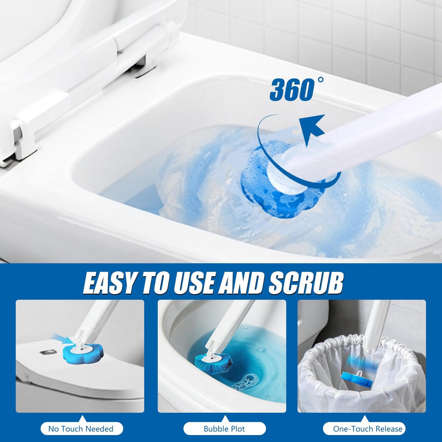 Disposable Toilet Brush with 2 Sets of Wands and 72 Toilet Brush Refills, Wall Mounted Toliet Stick Wand Starter Kit for Toilet Bowl Cleaners, Bathroom Cleaning, Bathtub