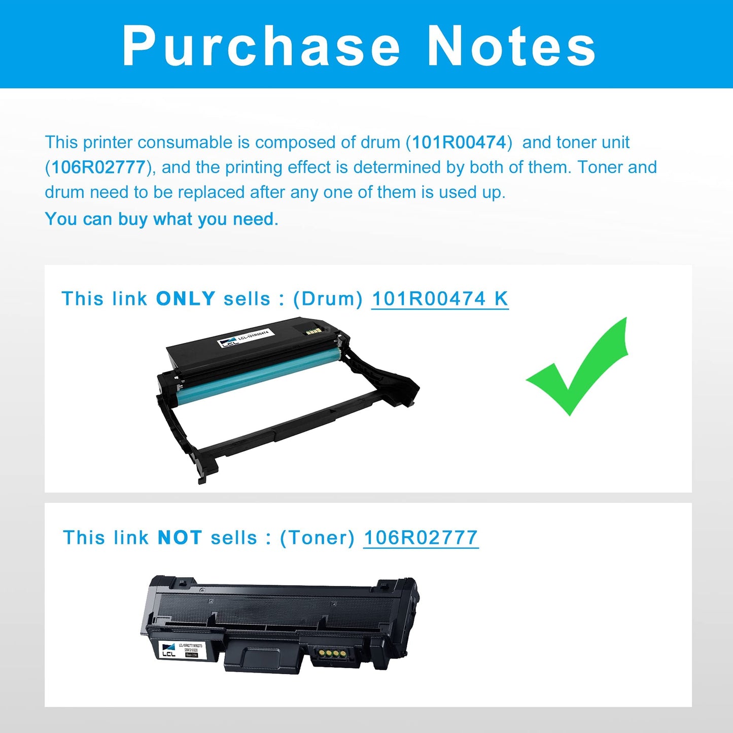 LCL Comaptible Drum Unit for Xerox 101R00474 Phaser 3260DI Phaser 3260DNI WorkCentre 3215NI WorkCentre 3225DNI (1-Pack,Black) for Xerox Phaser 3260DI 3260DNI 3260VI 3215 3215NI 3225 3225DNI 3225V