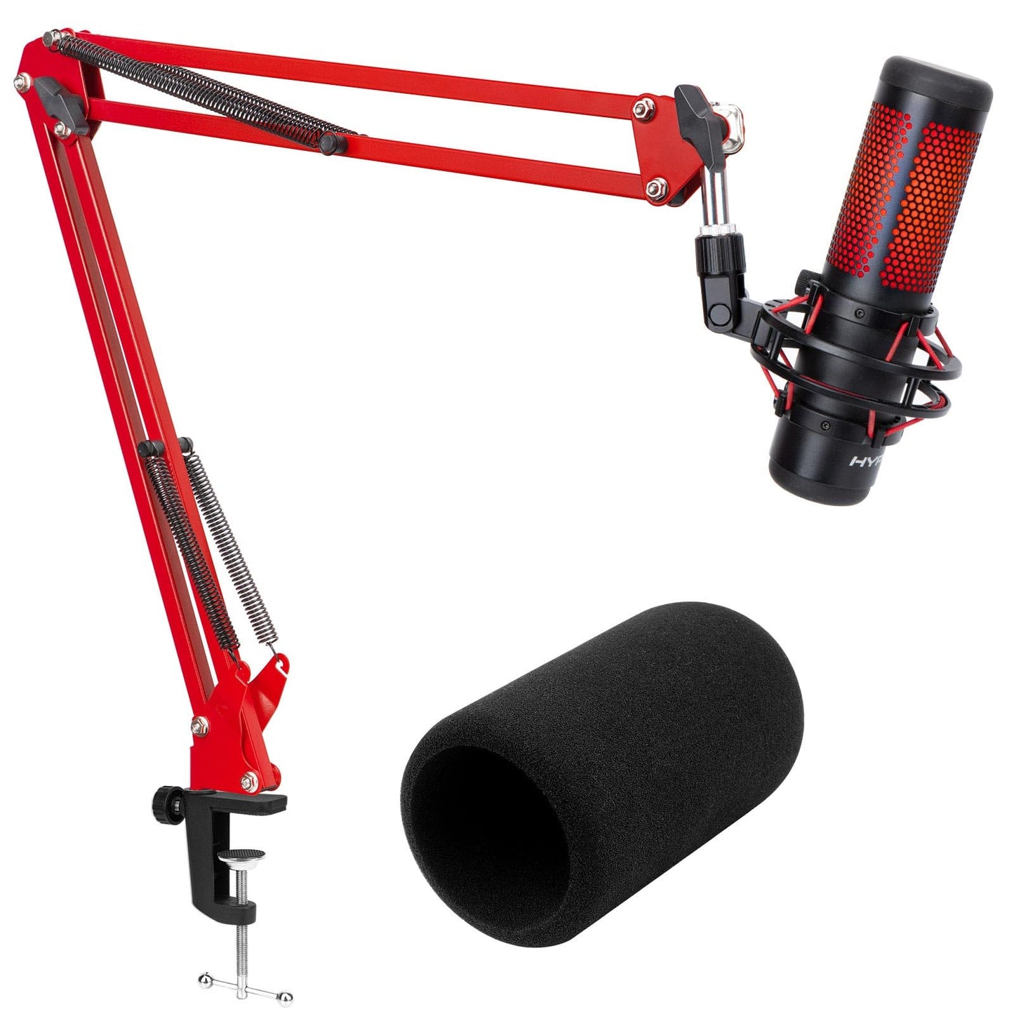 SUNMON QuadCast Boom Arm - Upgraded Red Boom Arm for QuadCast with Mic Windscreen, Sound Insulation and Noise Reduction, Microphone Arm with 3/8" to 5/8" Adapter