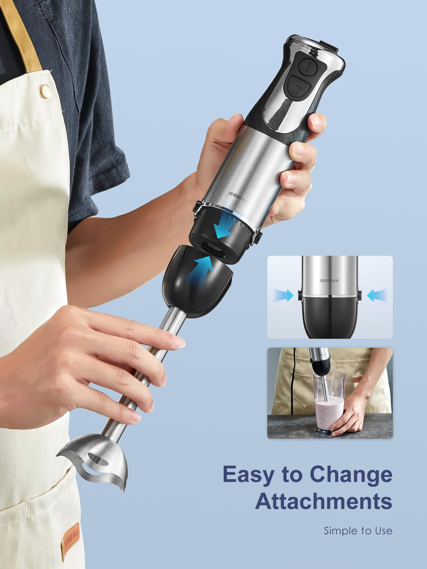 5-in-1 Hand Immersion Blender, 1000W Handheld Blender, Copper Motor Stainless Steel Blade Stick Blender, Mixing Beaker, Food Processor, Whisk, Milk Frother, for Smoothies Puree Baby Food (Black)