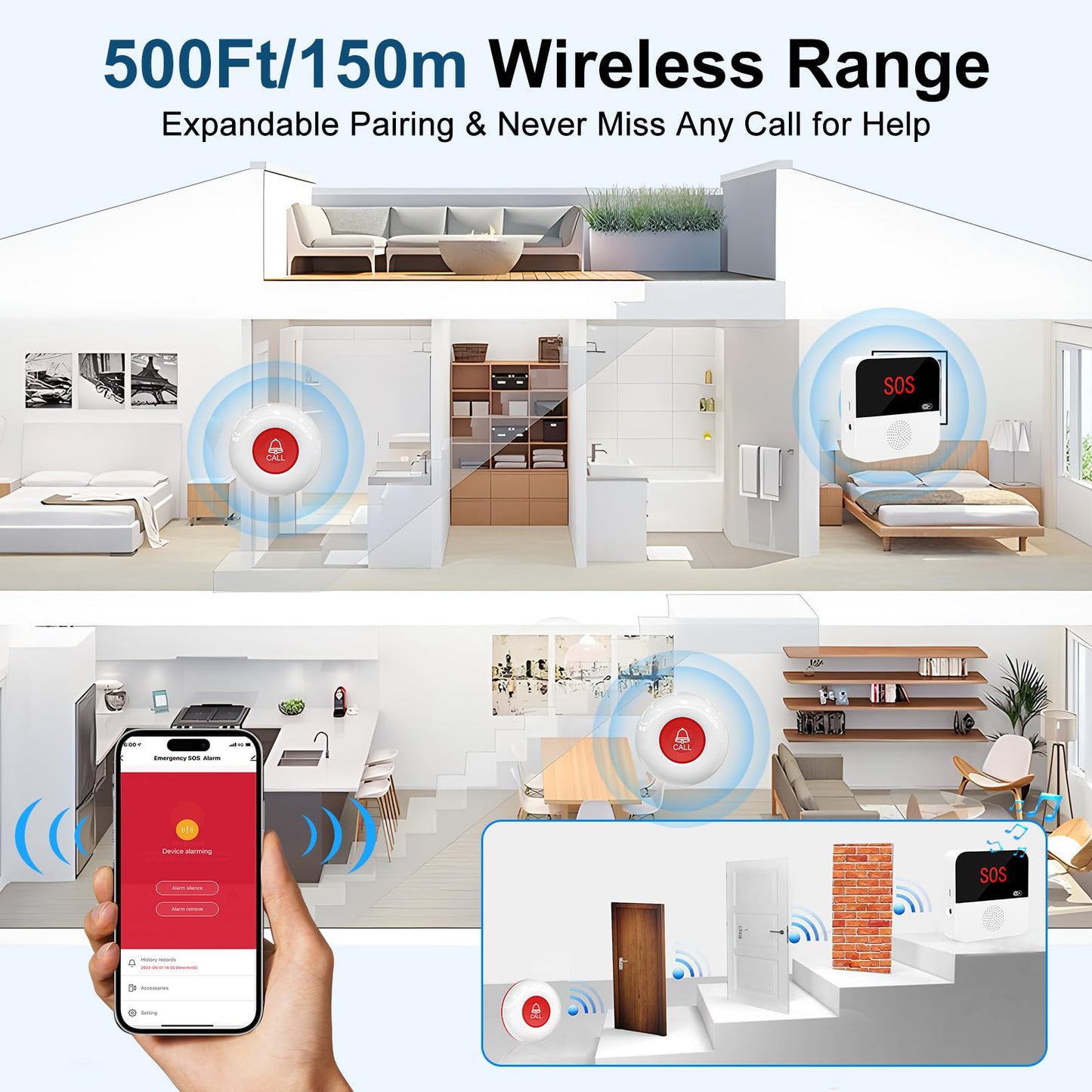 Daytech WiFi Smart Caregiver Pager Call Button Alarm System for Seniors Wireless S0S Emergency Buttons Calling Alert System, 2 Transmitters 1 Receiver(only Supports 2.4GHz Wi-Fi)