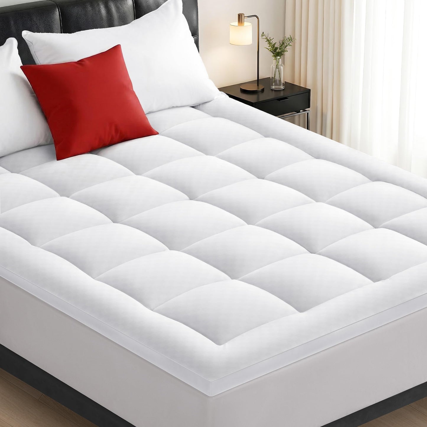 SunNewt Mattress Topper 800GSM,Breathable Plush Pillow Top Mattress Pad Cover,3D Air Bed Mattress Protector Fitted 8"-21" Pocket Mattress (White, Full)