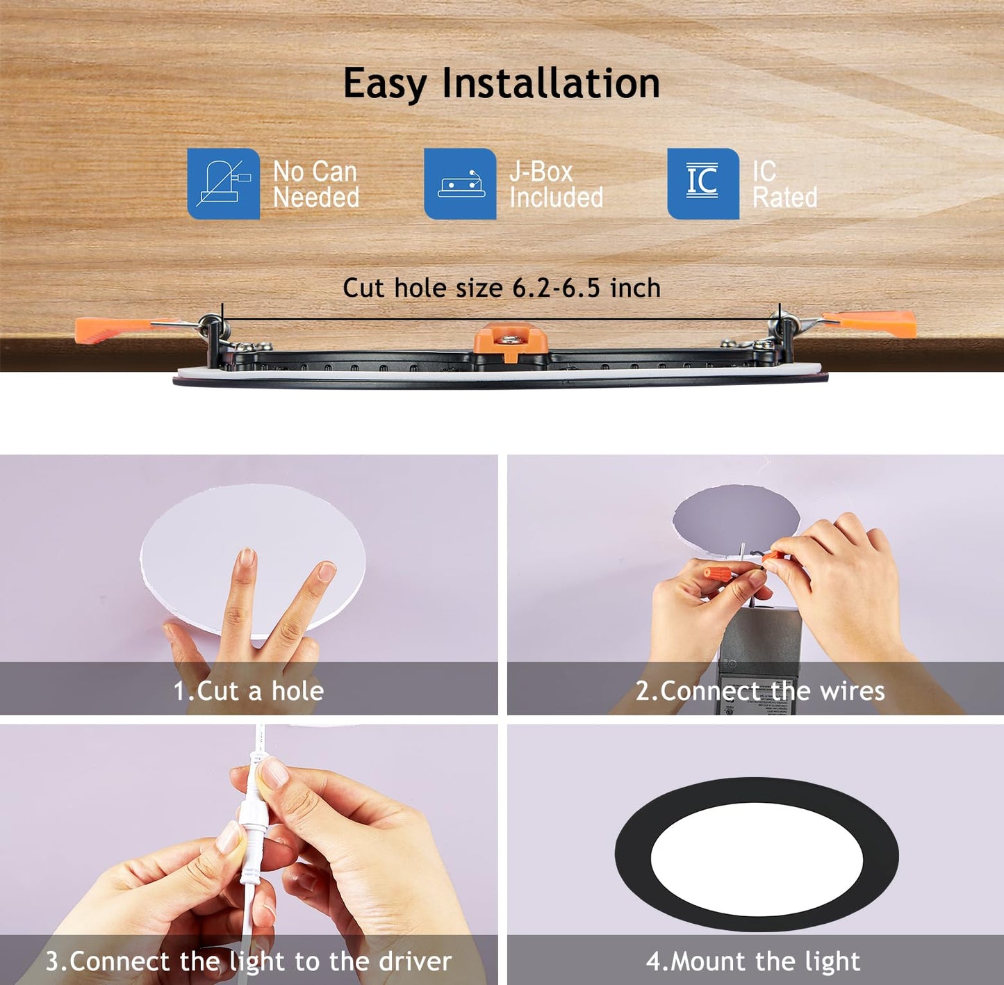 CycevSun Black Pot Lights LED 6 Inch Slim Recessed Lighting, Dimmable & 5CCT Selectable Downlight Panel Exterior Indoor/Outdoor Soffit, 9W, cETL, 6 Pack