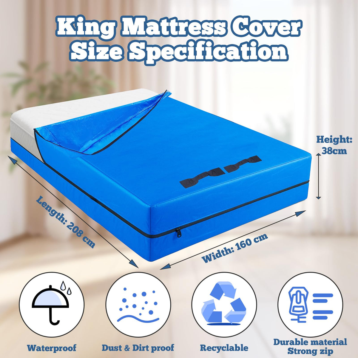 SDLDEER Mattress Bags for Moving and Storage, Queen Size Reusable Mattress Storage Cover with Heavy Duty Handles and Zipper, Water Resistant Mattress Encasement, Blue