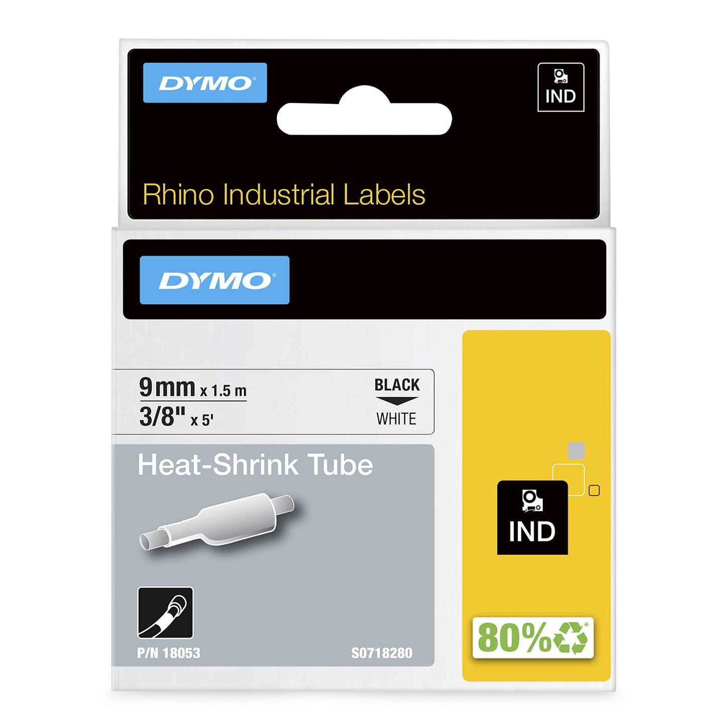 DYMO Rhino Industrial Heat-Shrink Labels, Authentic DYMO Labels, for Tubing or Cables, (3/8" Tube, Black on White)