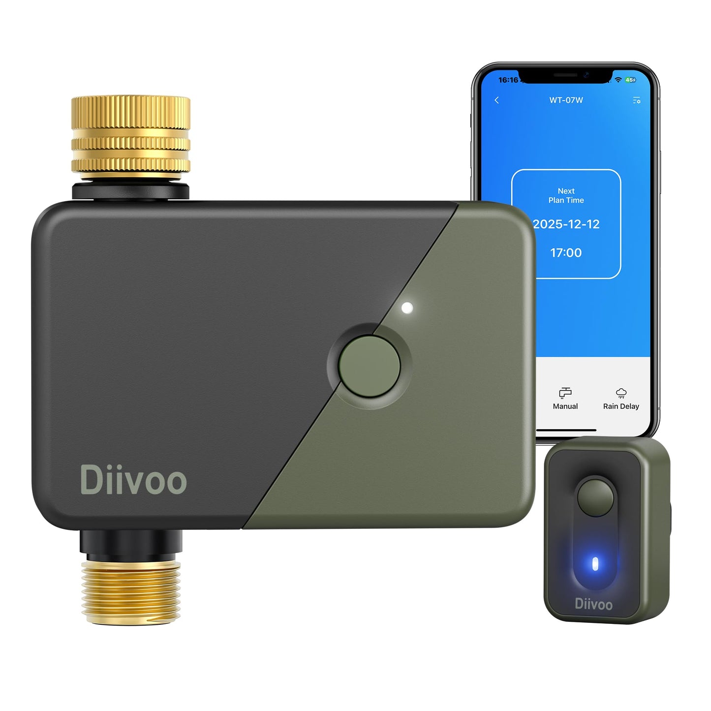 Diivoo Brass WiFi Water Timer, Smart Sprinkler Timer for Garden Hose Remote Control,Compatible with Alexa and Google Home,Multiple Watering Plans,Rain Delay & Manual Watering for Garden,Lawn,Yard