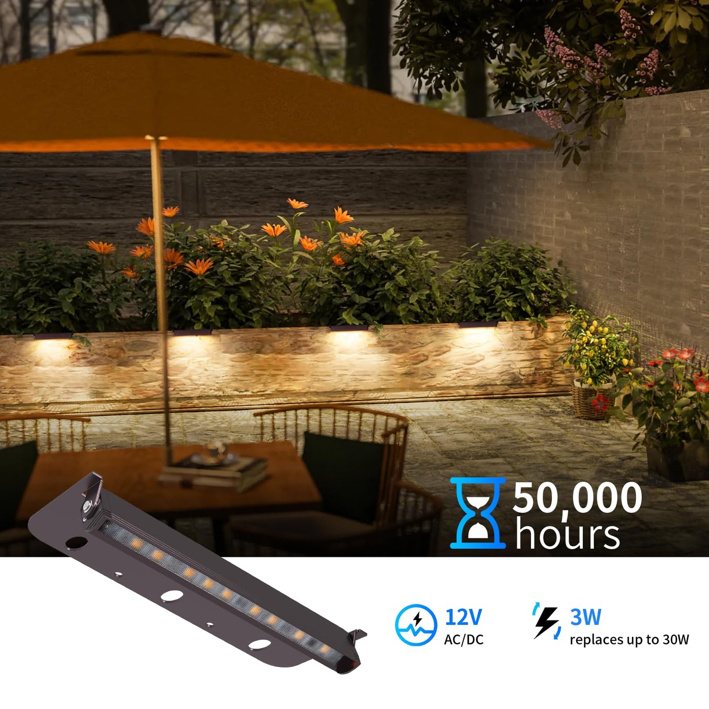 Kwinmyso 4-Packs 3W 7 Inch LED Hardscape Paver Lighting,12V AC/DC Low Voltage Retaining Wall Lights,LED Landscape Lighting,2700K Soft White Outdoor Step Light,50,000 Hours Lifespan
