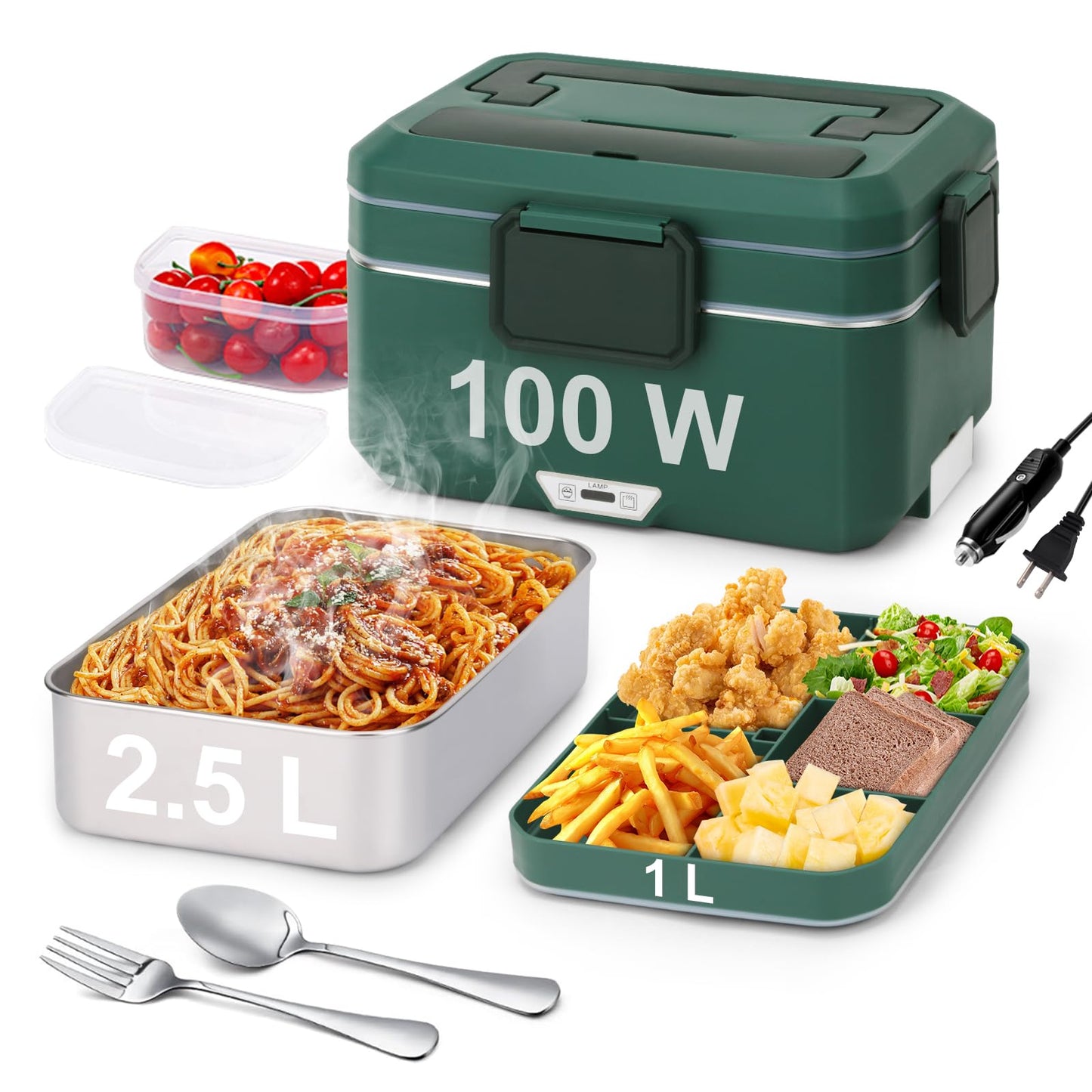 Electric Lunch Box 100W 3.5L 2-Layer Heated Lunch Box for Men/Adults/Car/Truck/Home, Dual Mode 2.5L + 1L Car Food Warmer Lonchera Eléctrica Portátil Portable Large Electric Lunch Box for Men