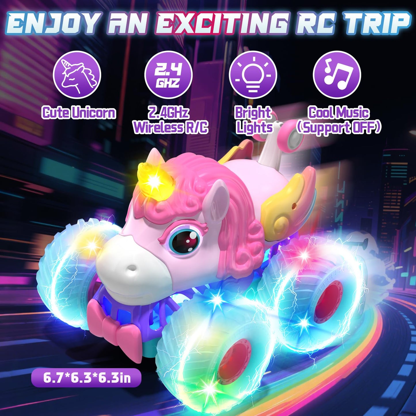 Lehoo Castle Remote Control Car for Girls 360° Rotating, Unicorn Monster Truck Toys with LED Lights, 4WD All Terrain RC Stunt Car Rechargeable, 2.4GHz RC Truck for 3 4 5 6 7 8 Girls Birthday Gift