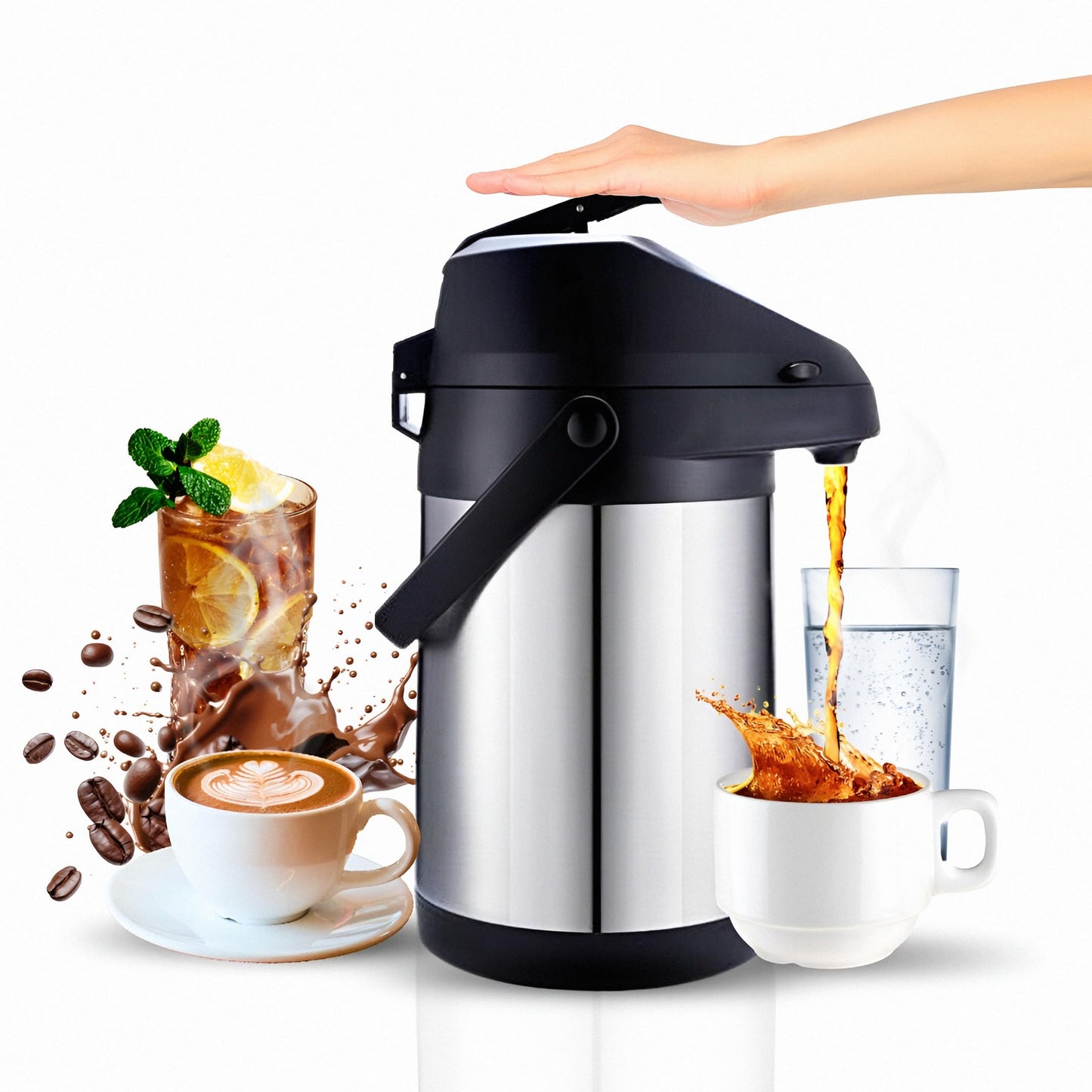 Insulated Thermal Coffee Carafe, 102oz (3L), Stainless Steel, Airpot Coffee Dispenser with Pump for Hot/Cold Drinks