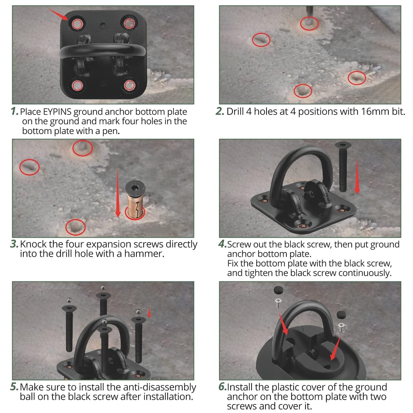 EYPINS Security Ground Anchor, Heavy Duty Alloy Steel Anti-Theft Floor Wall Anchor Lock for Motorcycle, Bicycle, Scooter, Chain Lock,Outdoor Indoor Concrete Brick Surfaces Installed
