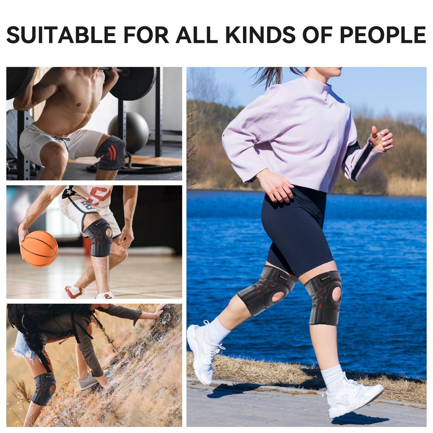 BIHEVN Knee Brace for Men Plus Size - Adjustable Support for Arthritis, ACL Meniscus Tear & Knee Pain Relief or Injury Recovery - Plus Dual Side Stabilizers (Man-Black, Size(19in-24.2in)(48-62cm))