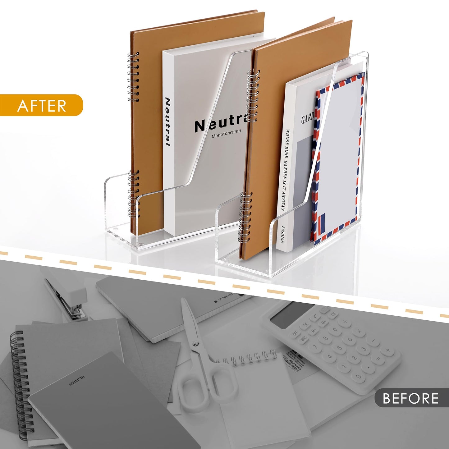 SANRUI 2-Pack Acrylic Magazine File Holder Desk Organizer Magazine Rack, Clear, Vertical File Sorter Holders, 9.45"D x 3.54"W x 10.24"H
