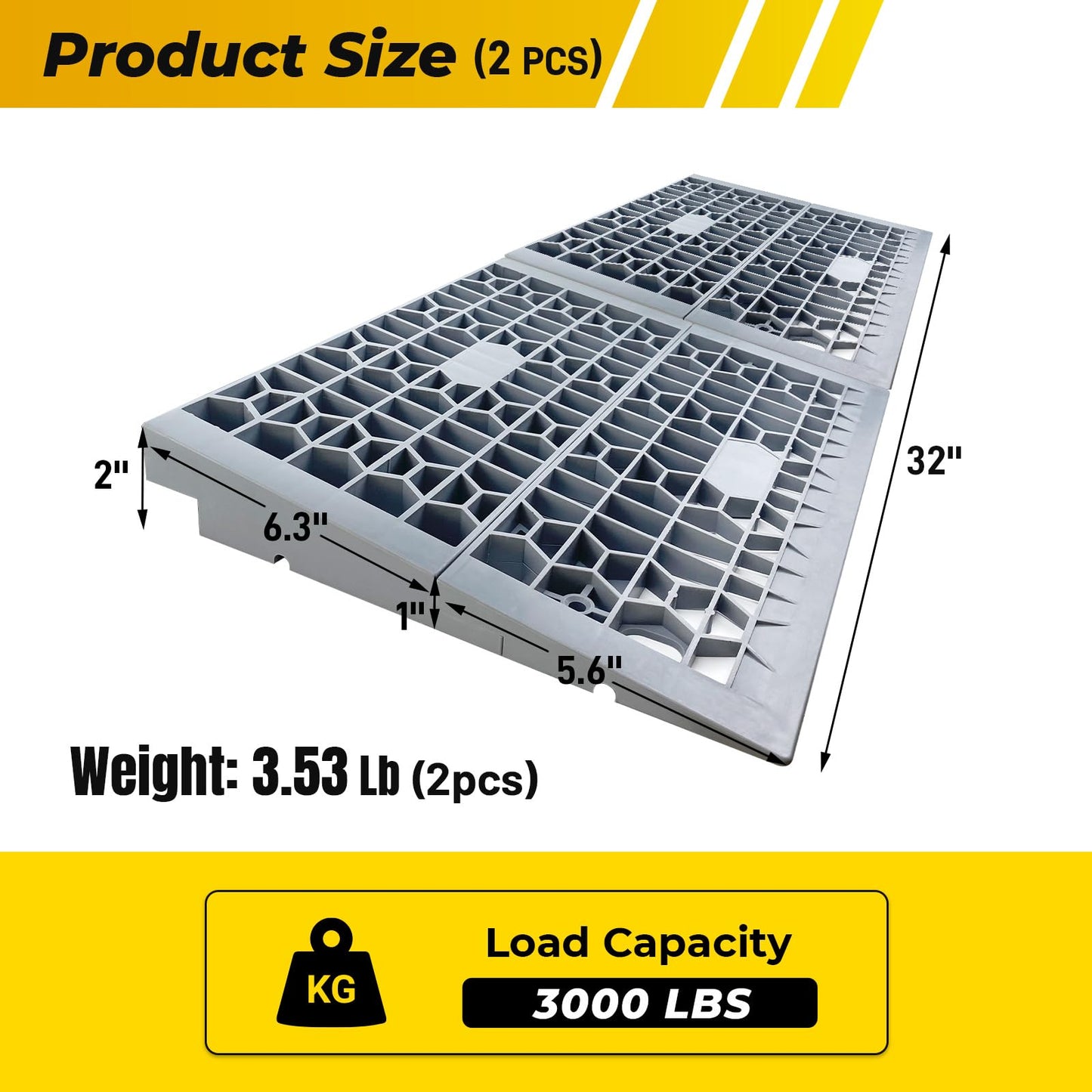 HOXWELL Modular Threshold Ramps for Doorways, 2'' Rise Wheelchair Ramps for Home Steps, 3000 Lbs Load Capacity Detachable Solid Plastic Entry Door Ramps for Wheelchairs and Cars, 2 PCS