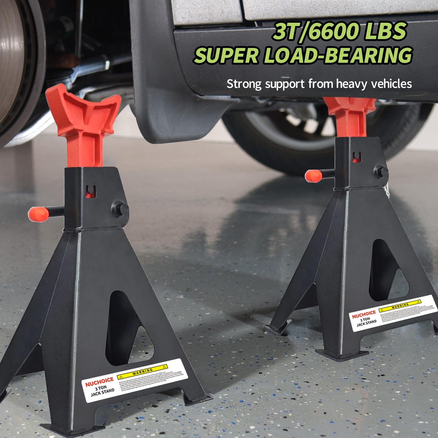 NUCHOICE 3 Ton Jack Stands, Heavy Duty 6.600 lbs Capacity, Pair for Lifting SUVs, Pickup Trucks, Cars, UTVs/ATVs