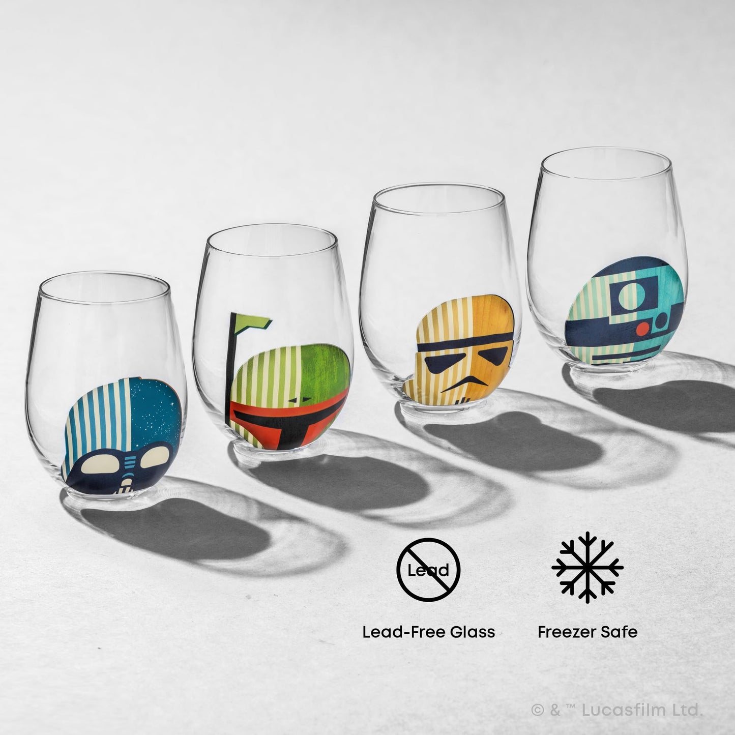 JoyJolt Star Wars™ Helmet Hues Tumblers Stemless Glasses. Set of 4 Large 19oz Glass Drinking Glasses, Wars Kitchen Gifts and, Collectibles for Adults