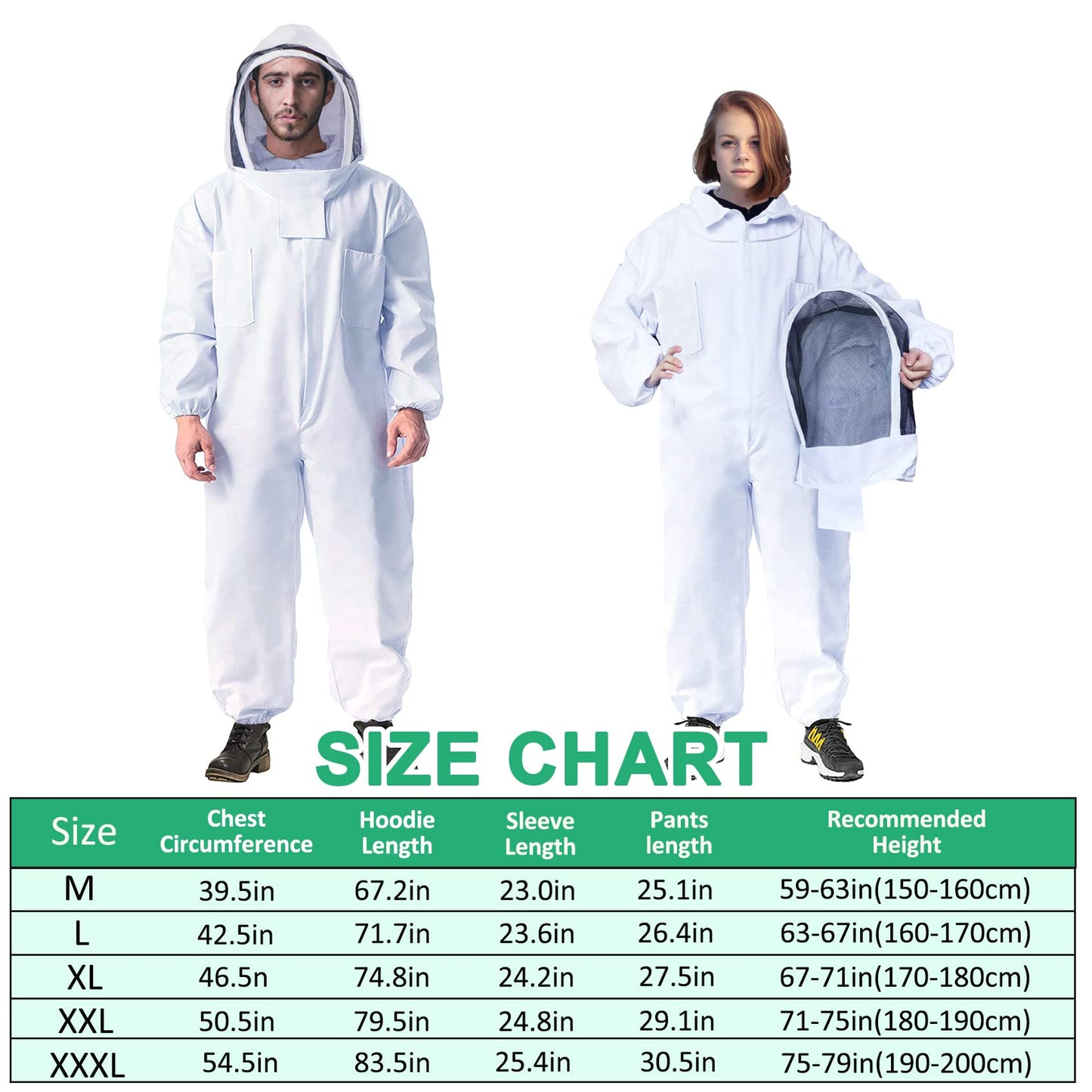 LONGADS Professional Bee Suit for Men Women, Beekeeping Suit Beekeeper Suit with Glove &Ventilated Hood, Multi-Size Bee Outfit for Backyard and Bee Keeper for Bee Keeper Catcher Christmas Costume