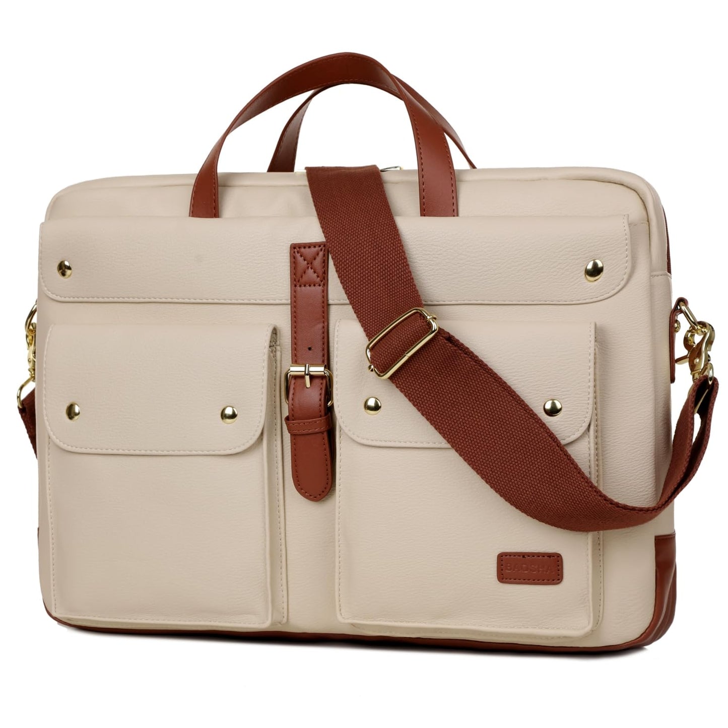 Baosha Vegan Leather 17 inch Laptop Computer Bag Messenger Bag Briefcase for Women Stylish BC-07, Beige, Laptop Computer Bag for Women