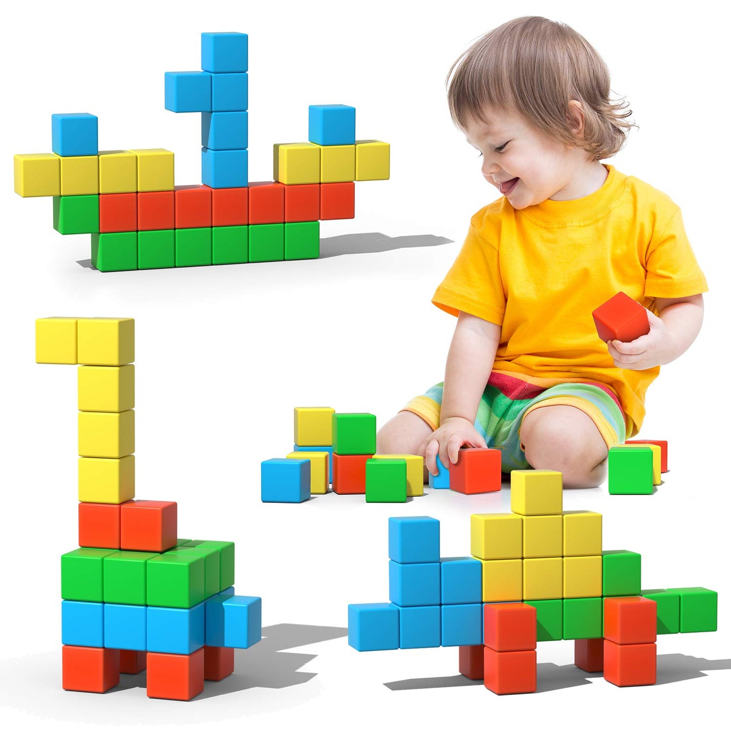 Magnetic Blocks, 28 Pieces 1.34 inch Large Magnetic Building Blocks, 3D Magnetic Cubes for Kids, Preschool Educational Construction Kit, Sensory Montessori Toys Kids Blocks for Boys Girls Toddlers