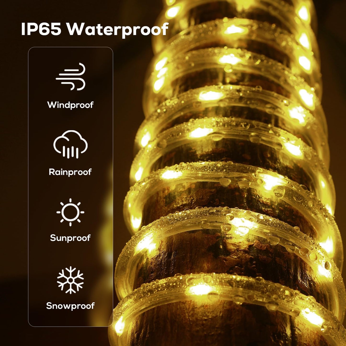 100FT 720 LED Christmas Rope Lights Outdoor Waterproof with Remote, 8 Modes and 4 Brightness, Rope Lights for Outside, Bedroom, Patio, Garden, Indoor Outdoor Decoration (Warm White)