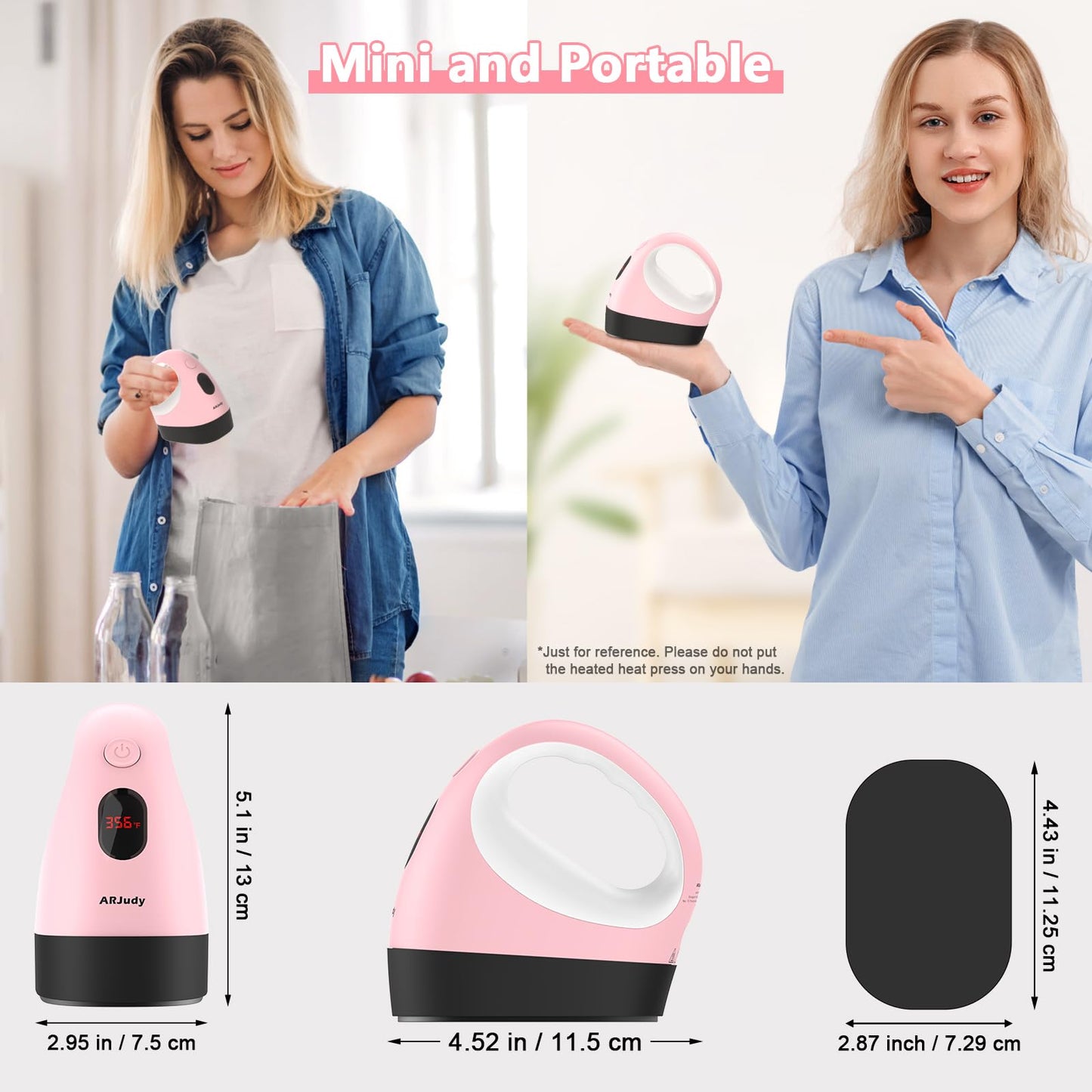 ARJudy Mini Heat Press Machine, Mini Heat Transfer Iron Press, 3 Heat Settings & Visible Temp, Portable Heat Press Easy for Crafts, T-Shirt, Hats, Shoes, Bags, Cap, and Small HTV Vinyl Projects