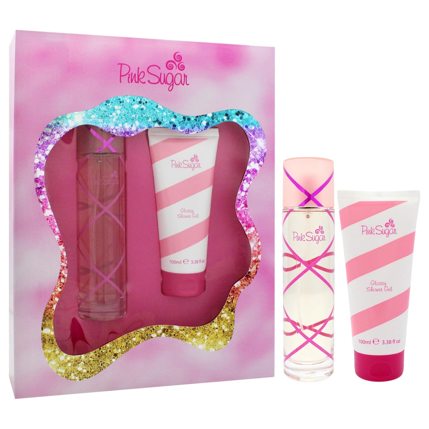 Aquolina Pink Sugar for Women - 2 Pc Gift Set 3.4oz EDT Spray, 3.4oz Glossy Shower Gel