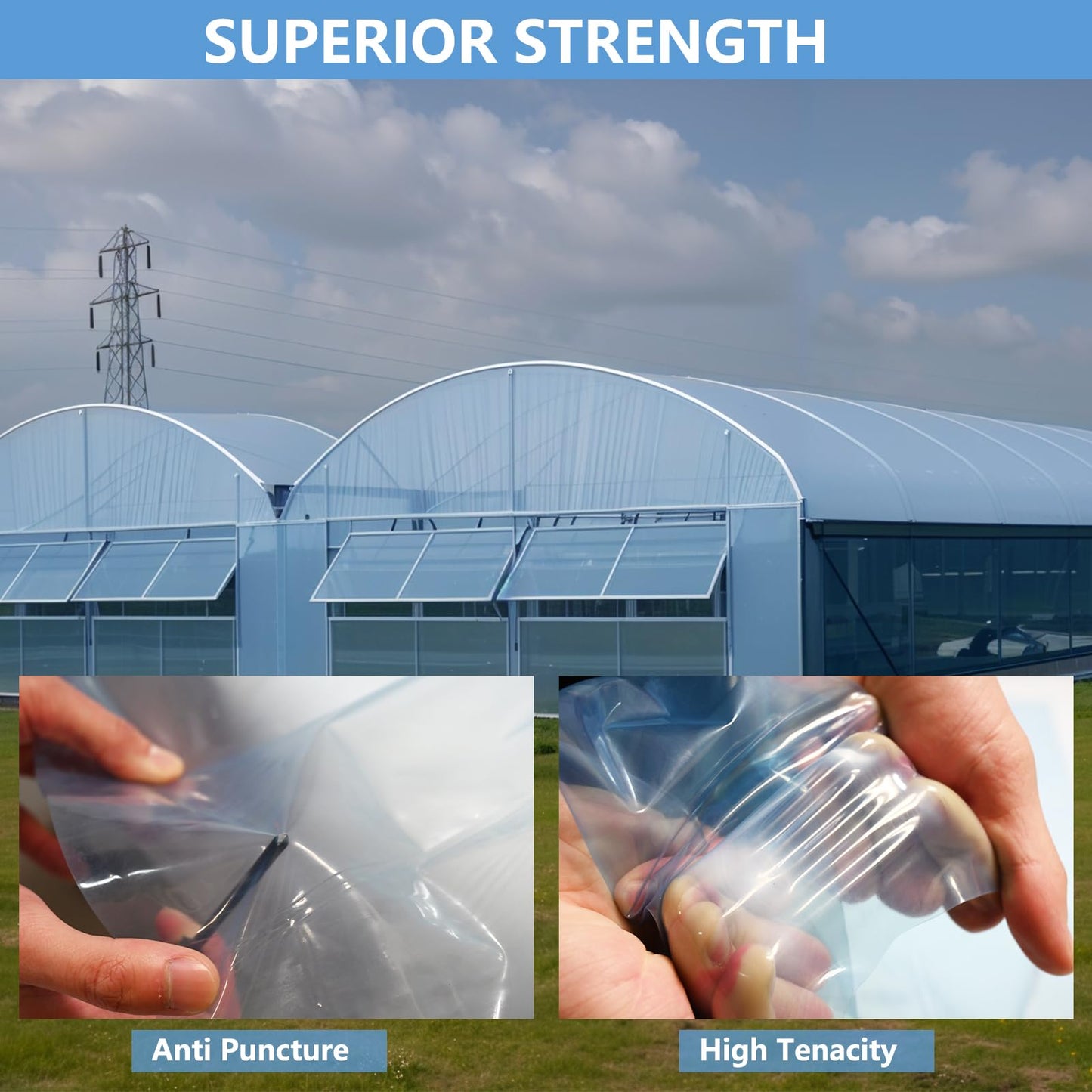 Clear Greenhouse Film Plastic Sheeting, 10 x 33 FT 6 Mil High Strength Polyolefin Greenhouse Plastic Covers, Clear and Dustproof Plastic Sheeting for Outdoors Like Farm, Agriculture