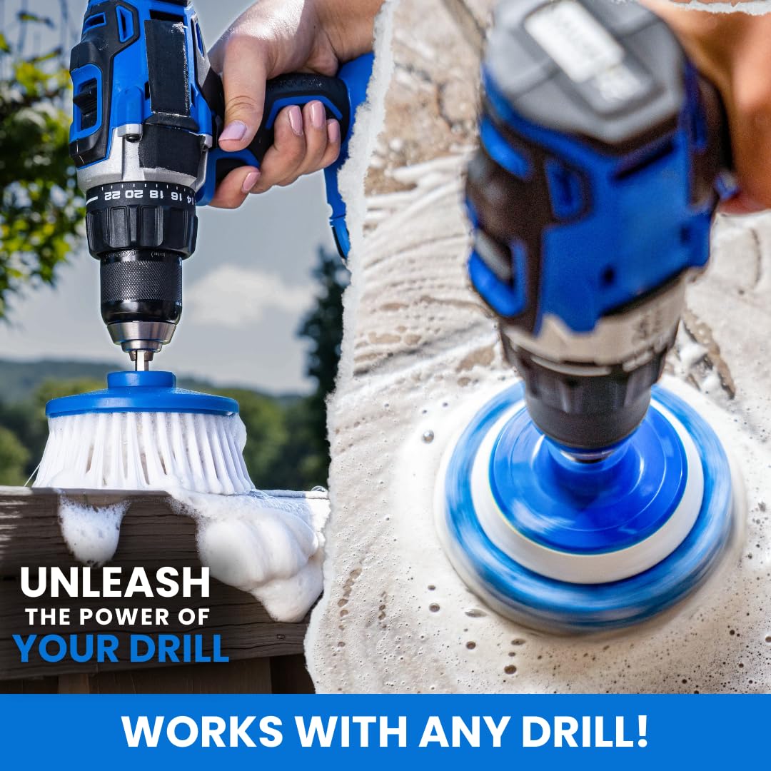 RotoScrub Bathroom Cleaning Scrub Pads + Drill Powered Scrub Brush - Drill Accessory Combo Kit