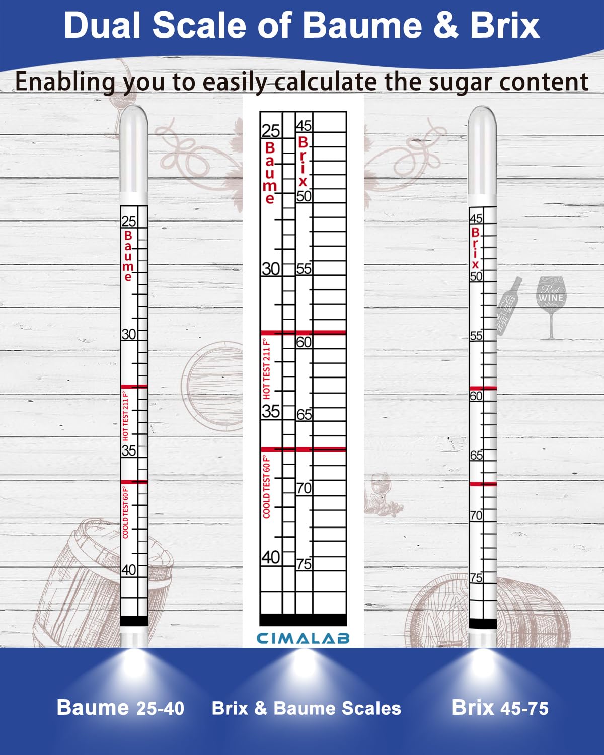 CIMALAB Maple Syrup Hydrometer Test Cup Kit, Hydrometer for Maple Syrup Making, Hydrometer Maple Syrup Supplies with Brix & Baume Scales, Syrup Hydrometer for Measure Sugar Content in The Syrup Sap