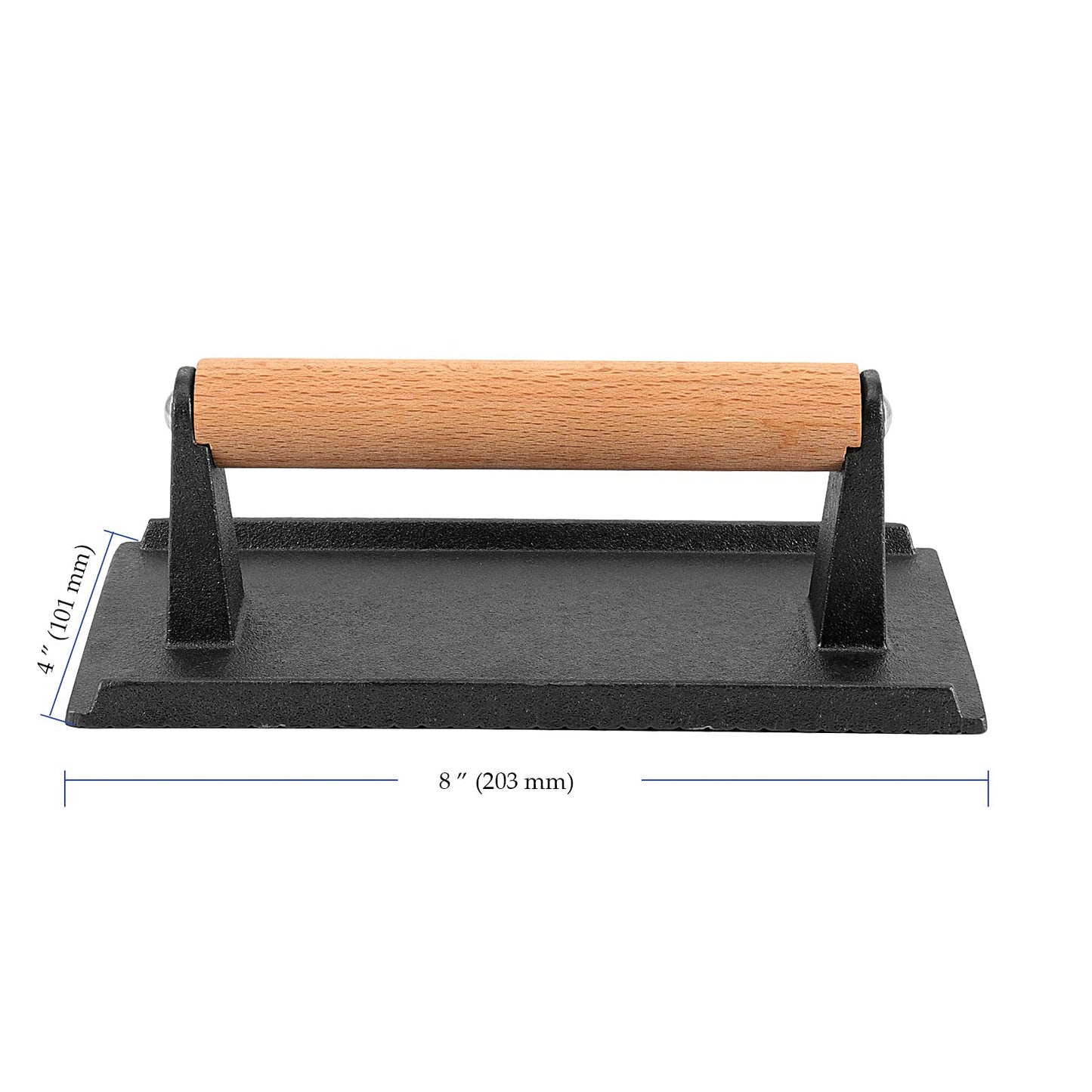 HEIHAK 2 Pack 8 x 4 Inch Cast Iron Steak Weight, Flat Heavy Weight Grill Press with Wooden Handle, Steak Weights for Grill Burgers Bacon Bread