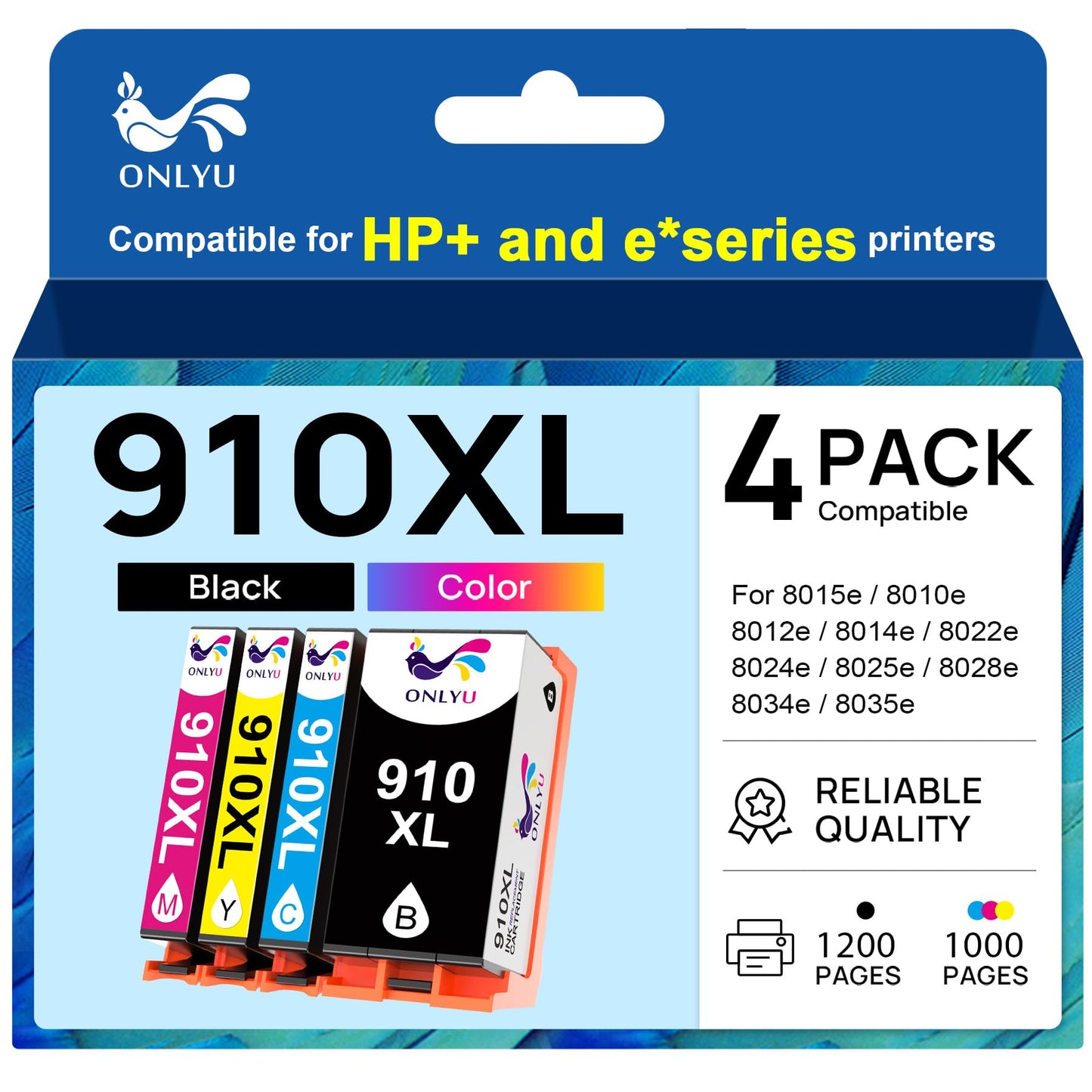 ONLYU 910XL Ink Cartridges Replacement for hp 910xl 910 Ink cartridges Combo Pack Compatible with hp 8015e Ink cartridges OfficeJet 8022e 8022 8015 8020 OfficeJet Pro 8025e 8025 8020 8020e Printers