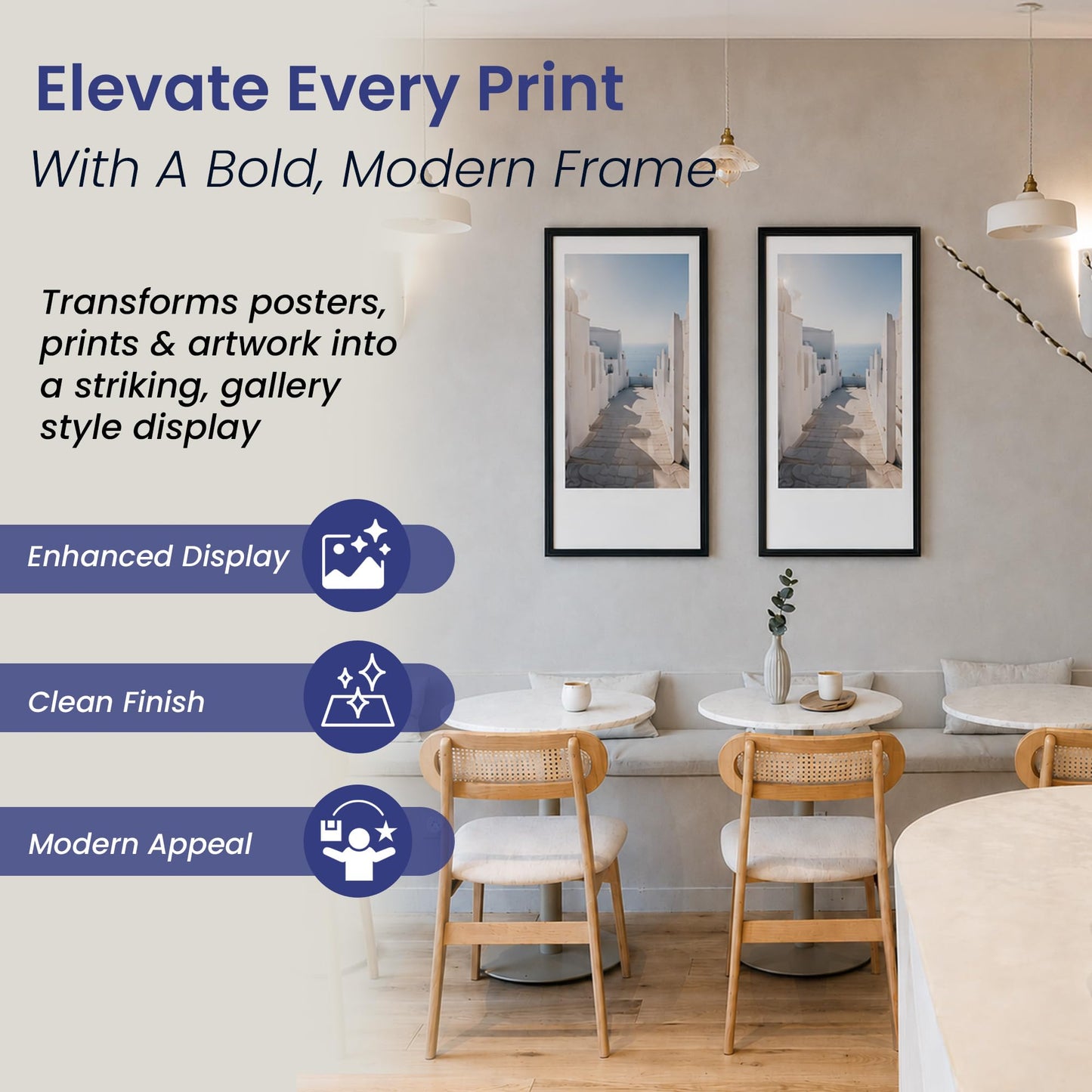 Imaginus 12x24 Inch Black MDF Wood Frame Modern Wall Mount Poster Frame with Clear Shatter-Resistant Front, Minimalist Frame for Prints, Photos & Artwork, Home Office Gallery Wall Décor