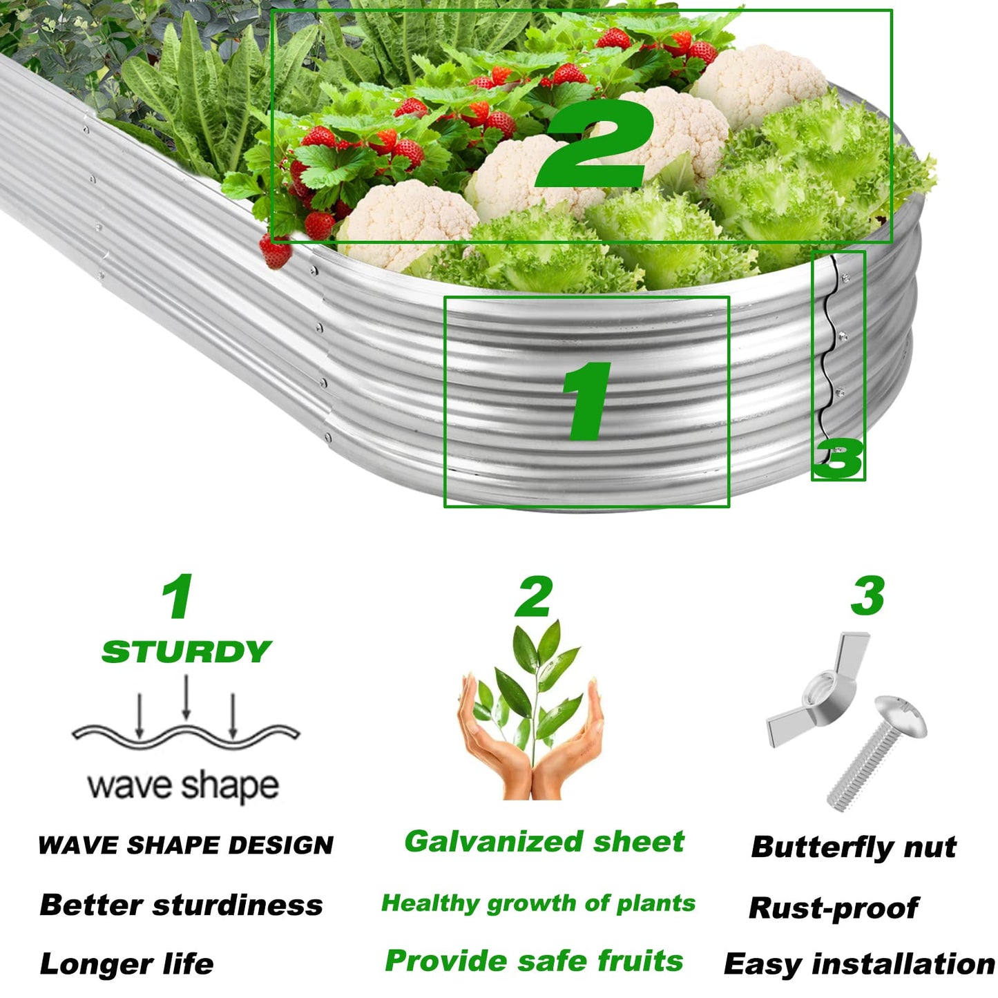Raised Garden Bed 5ft Galvanized Planter Box Outdoor, Rot-Resistant Metal Garden Bed Planter for Vegetables Flower Herb