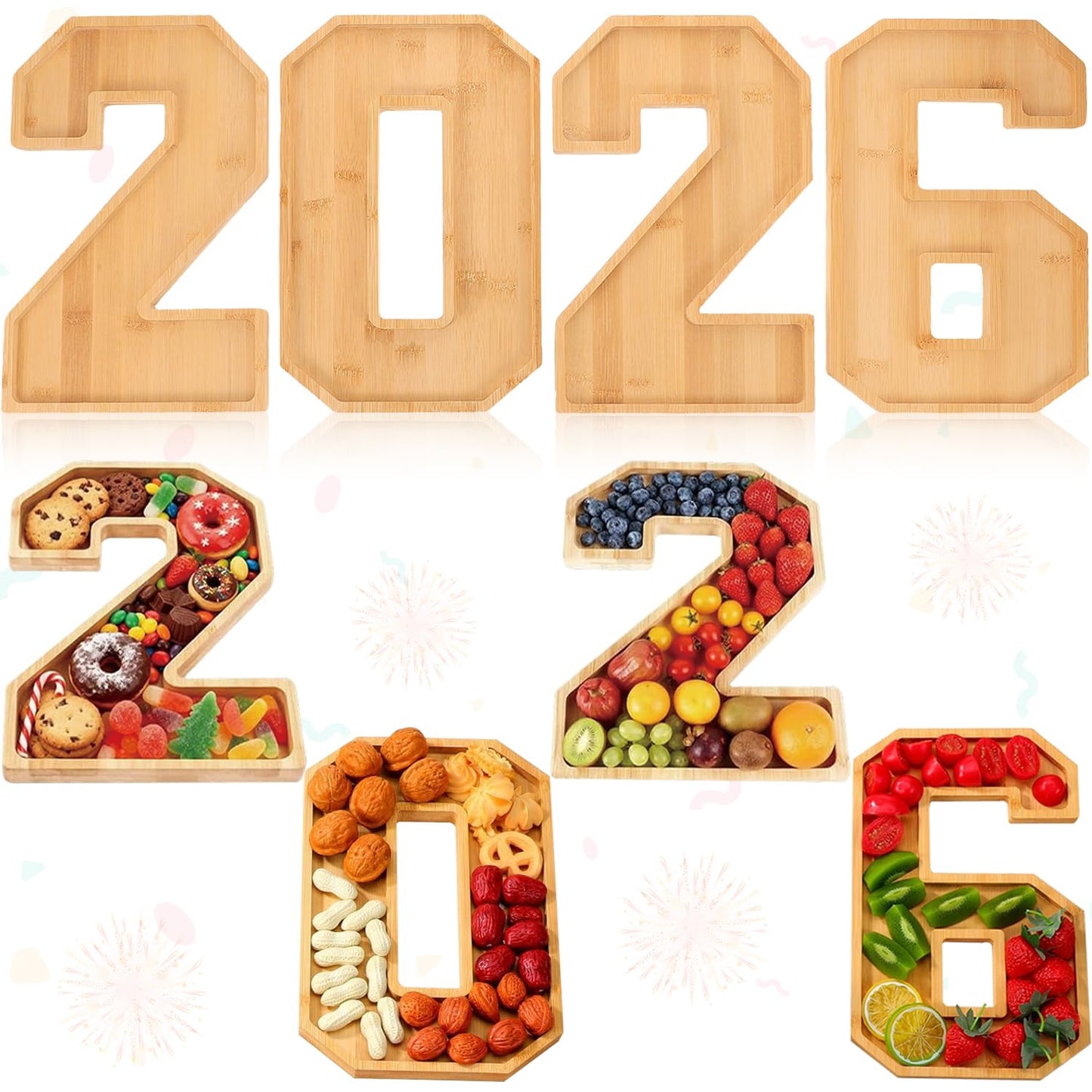 4PCS Wooden Graduation Decorations Fillable Number Charcuterie Board - 2026 Graduation Decorations - Centerpieces Serving Tray for Tables for Kindergarten High School College Party Supplies