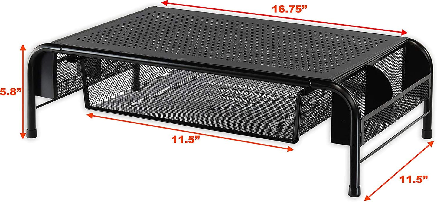 Simple Houseware Monitor Stand Riser with Organizer Drawer, Black