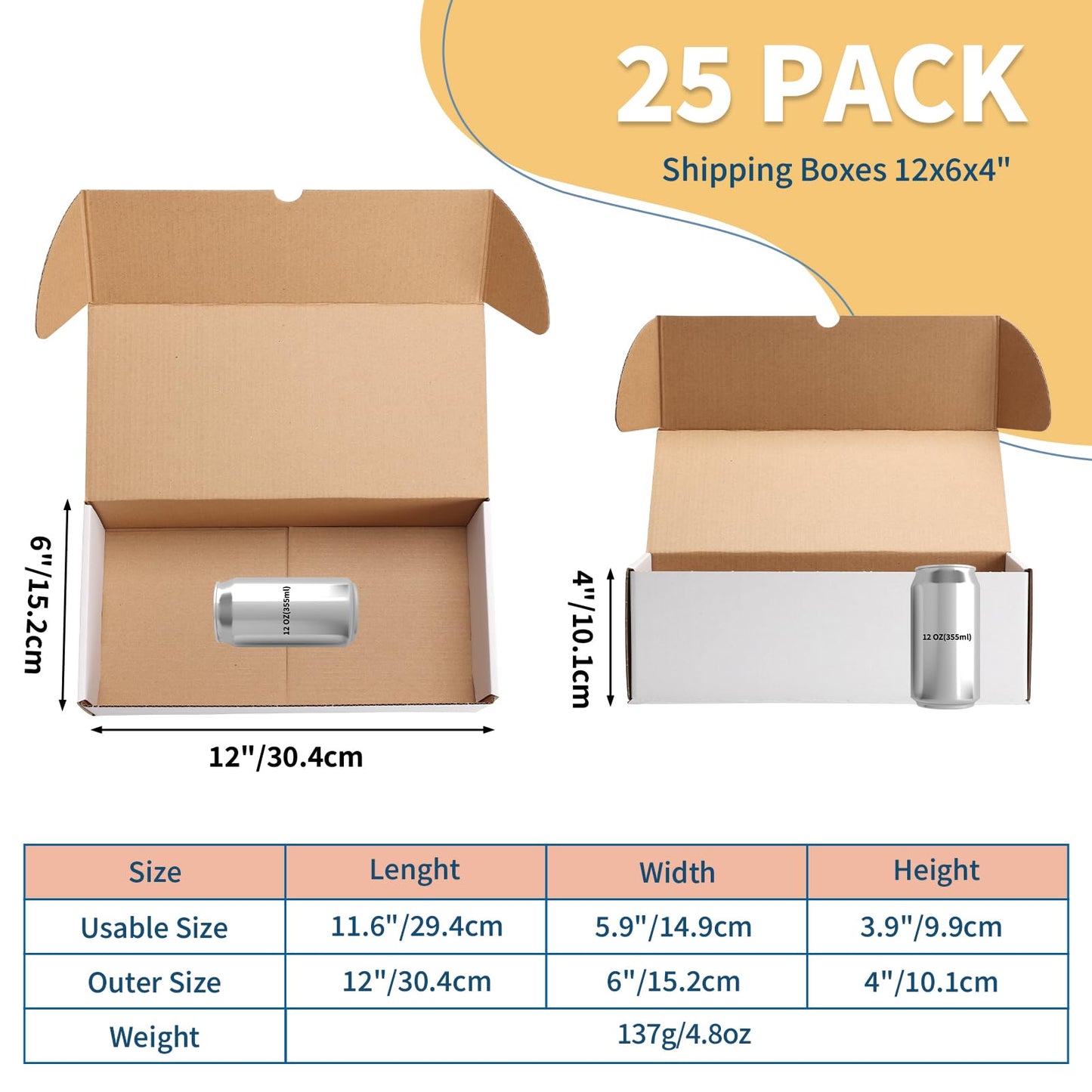ZBEIVAN 12x6x4 White Shipping Boxes Set of 25, Corrugated Cardboard Mailer Boxes for Packaging Small Business Mailing Gifts