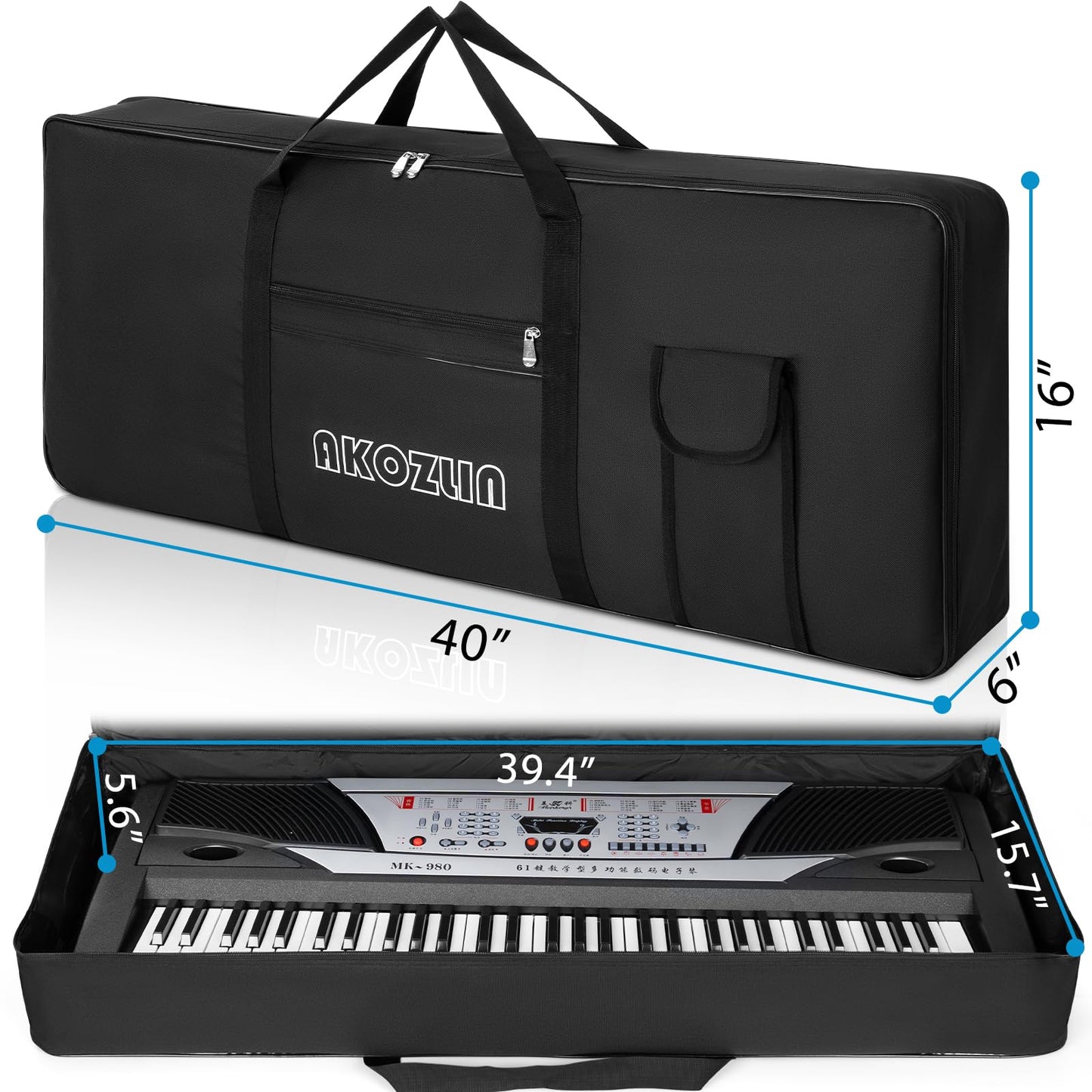 AKOZLIN 61 Keys Keyboard Case Portable Electric Keyboard Piano Gig Bag 600D Oxford Cloth Size 40"× 6"×16", Black