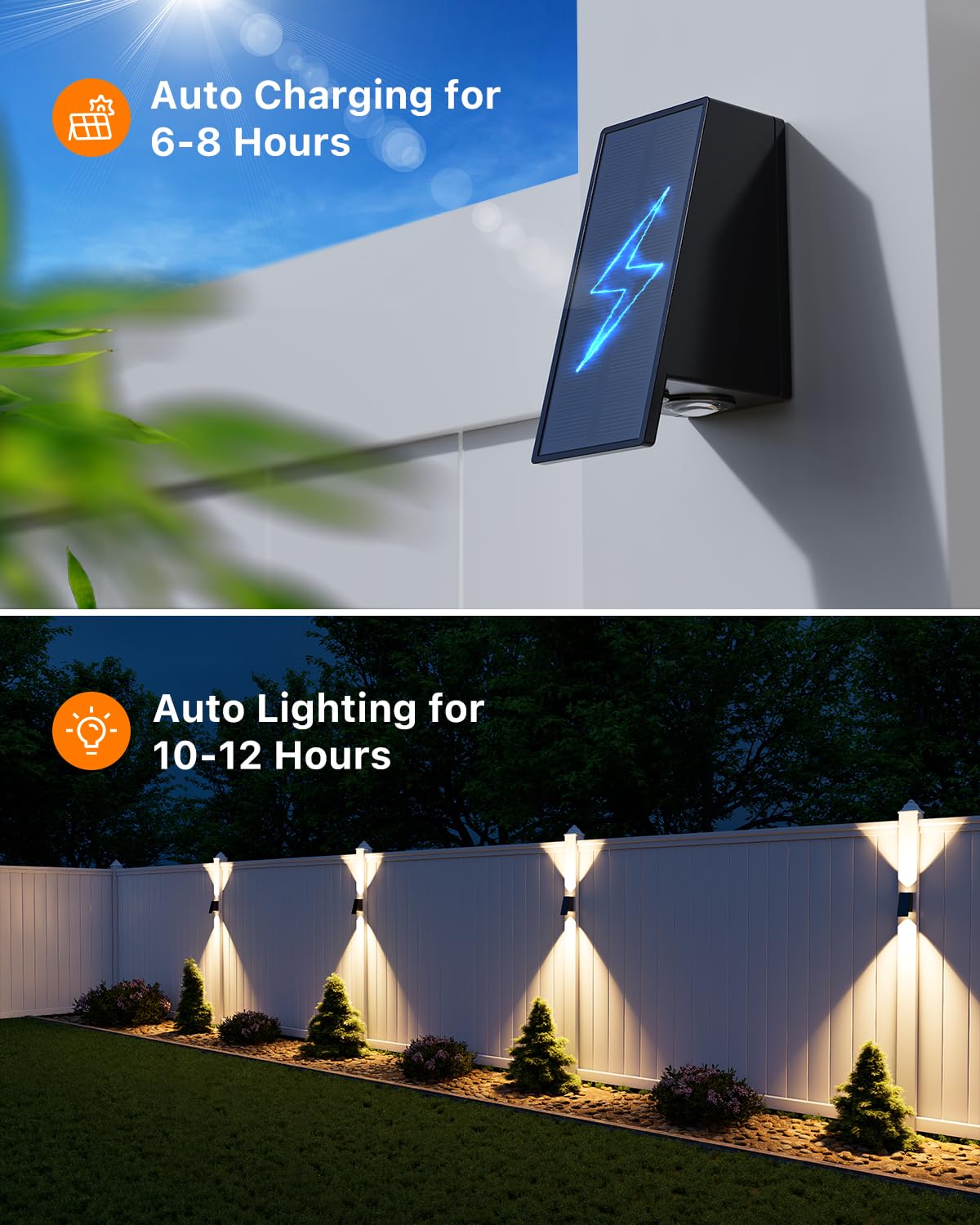 8 Pack Solar Powered Fence Lights Outdoor Waterproof Wall Mount Up and Down LED Decorative Lamps for Outside Patio, House, Backyard, Porch, Deck, Garden with Bright Lens Easy to Install (Warm White)
