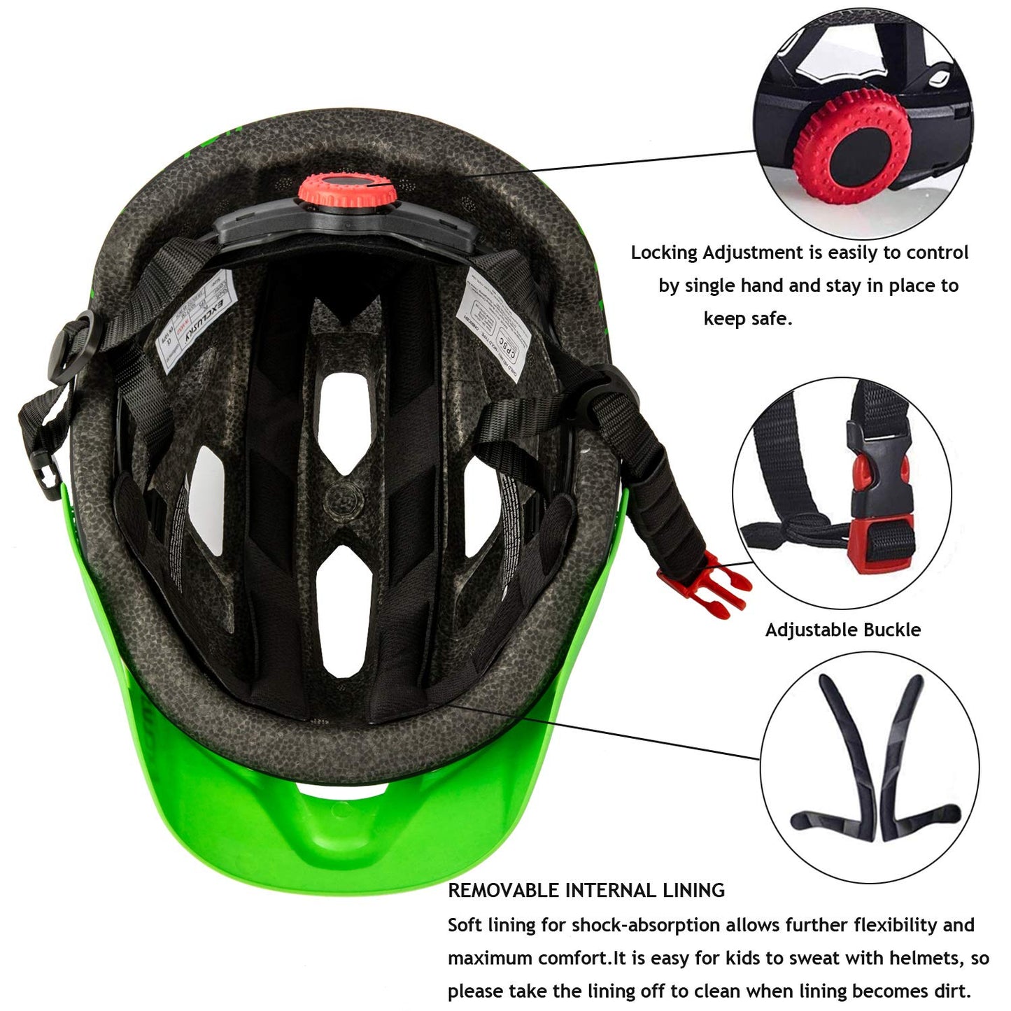 EXCLUSKY Kids Helmet, Kids Bike Helmet Lightweight Adjustable Child Helmet for Boys Girls 50-57cm