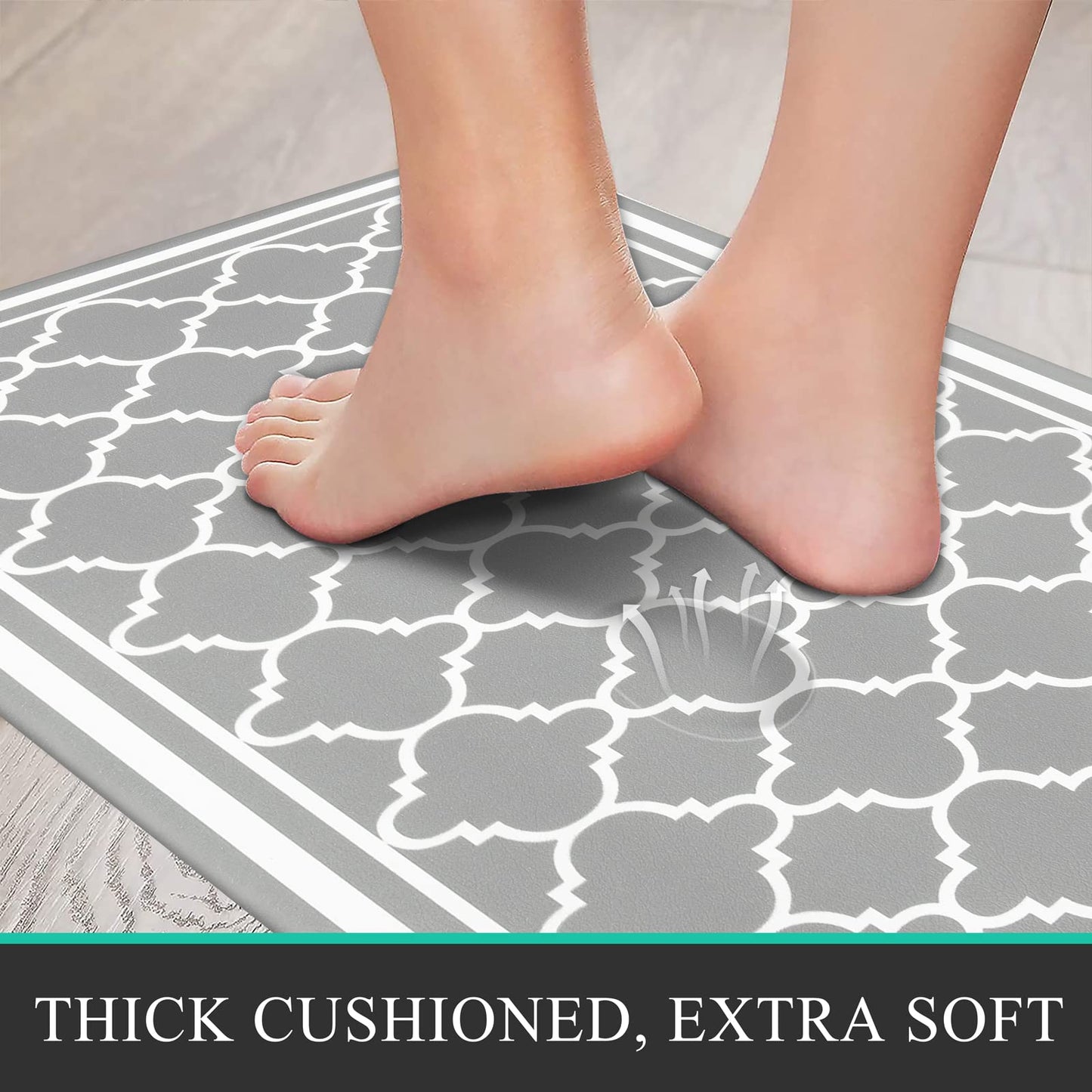 Pauwer Anti Fatigue Kitchen Rug Sets 2 Piece Non Slip Kitchen Floor Mats Waterproof Kitchen Runner Rug Gray Farmhouse Kitchen Rugs and Mats Cushioned Comfort Standing Mat PVC Foam Kitchen Mats