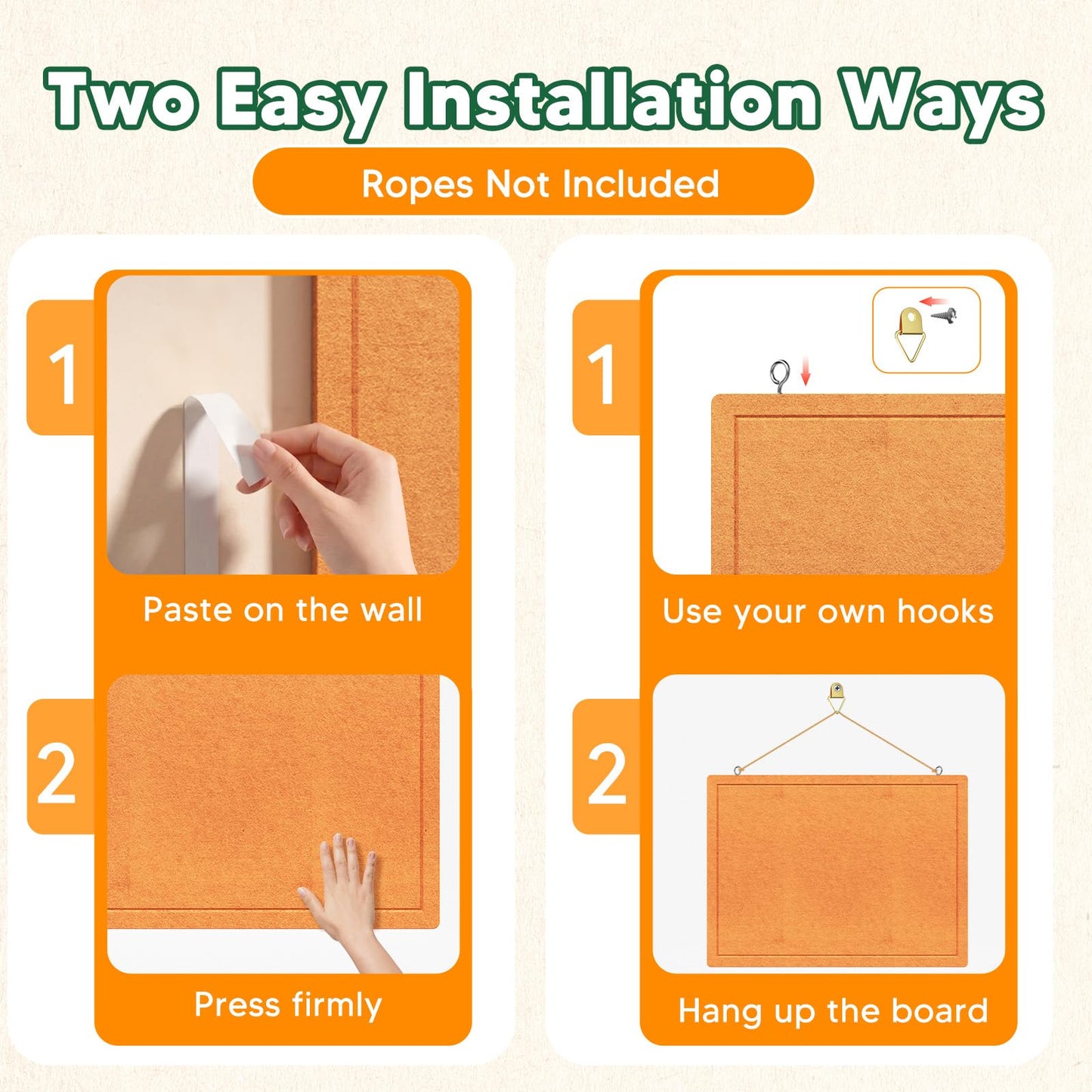 MQAAUP Cork Bulletin Board, 48×36 in Frameless Foldable and Dual Installation Felt Pin Board, Self-Healing Felt Board for Wall, Multi-use Vision & Picture Collage Pin Board with 15 Push Pins