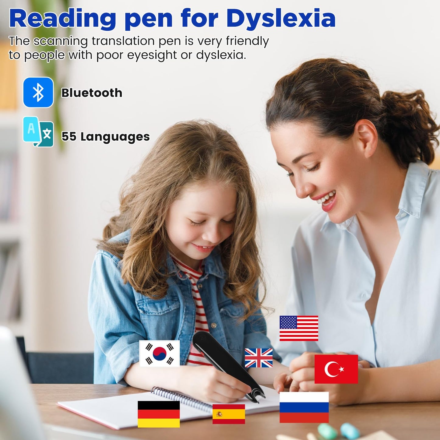 Scan Translator Pen, 112 Language Translator Pen,Reading Pen for Dyslexia, Text Extract Scanner, OCR Scanning Device, Instant Voice Translator for Study, Travel, Business