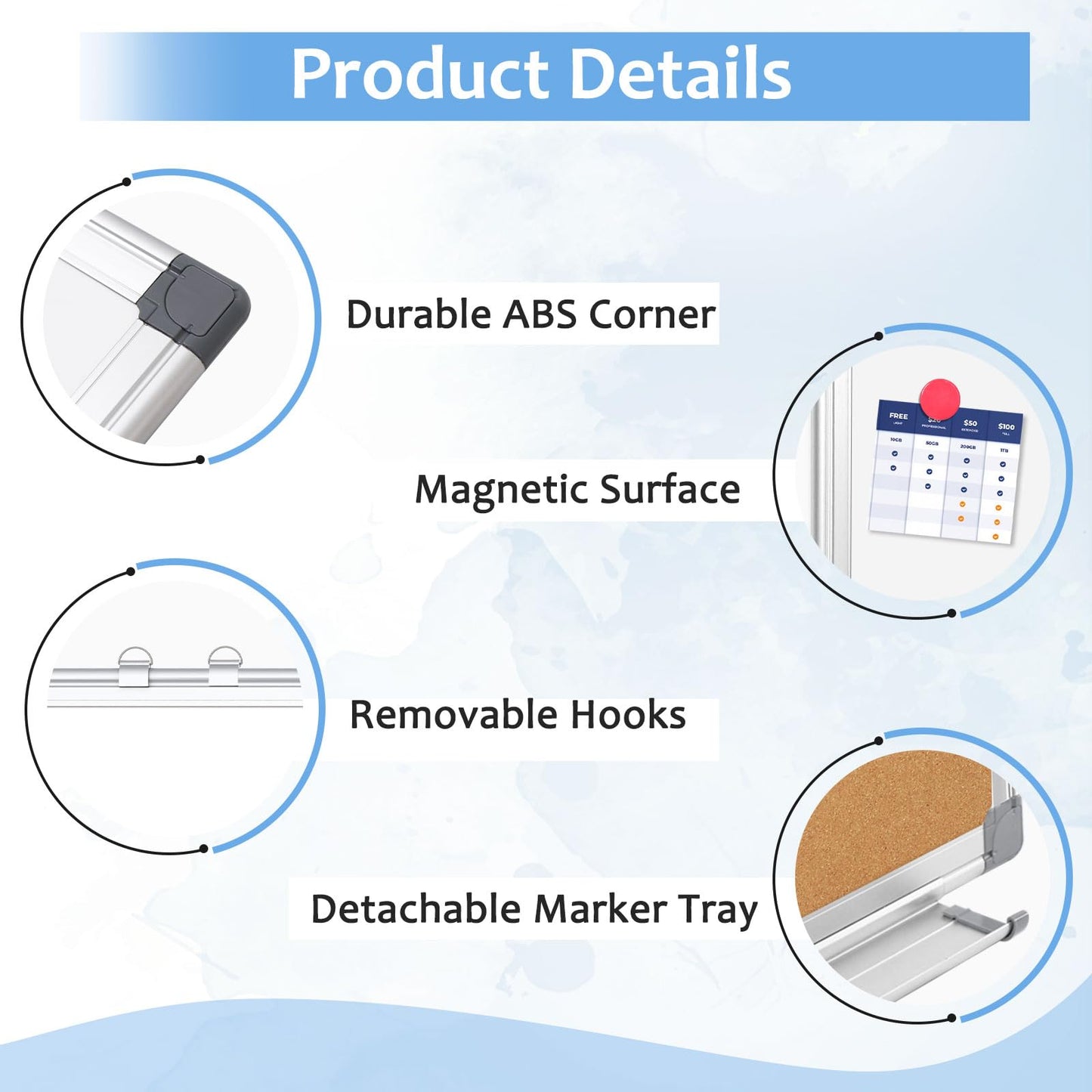 AMUSIGHT Double-Sided Combination Magnetic White Board & Cork Board, 36" x 24" Dry Erase Board & Cork Board Combo for Wall, Hanging Whiteboard for Planning, Kitchen, Memo, School, Home, Office