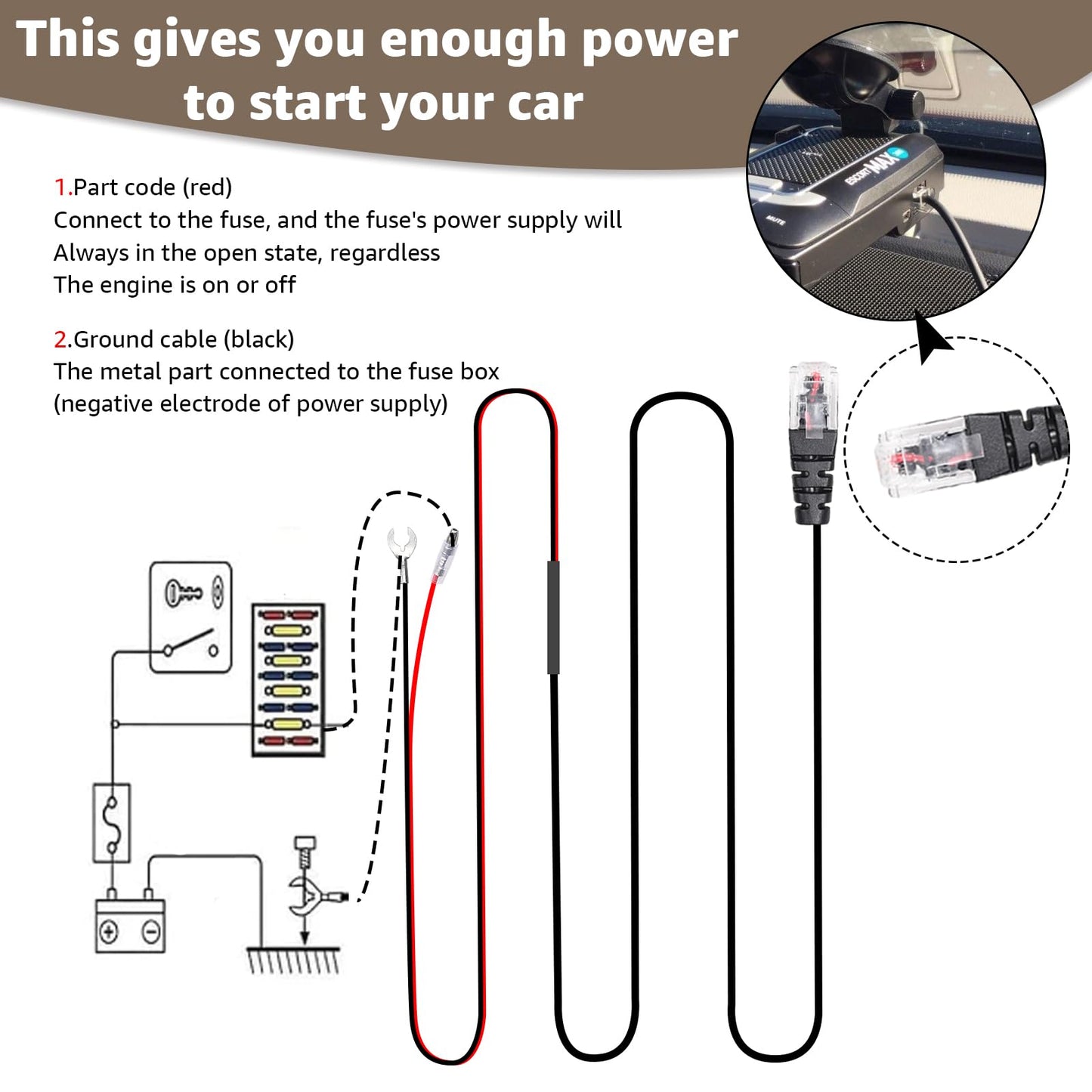 Universal RJ11 Radar Detector Hardwire Kit Compatible with Uniden R3, R7, R8, Escort, Valentine One, Cobra Direct Wire Power Cord with Multiple Fuse Taps