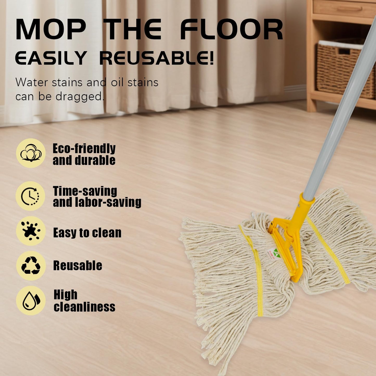 KLHB-YF 16 oz Commercial Cotton Mop Head Replacements, 6-Inch Headband, Tangle-Free, Machine Washable 300 Times, 6-Pack, Suitable for Commercial & Home Use